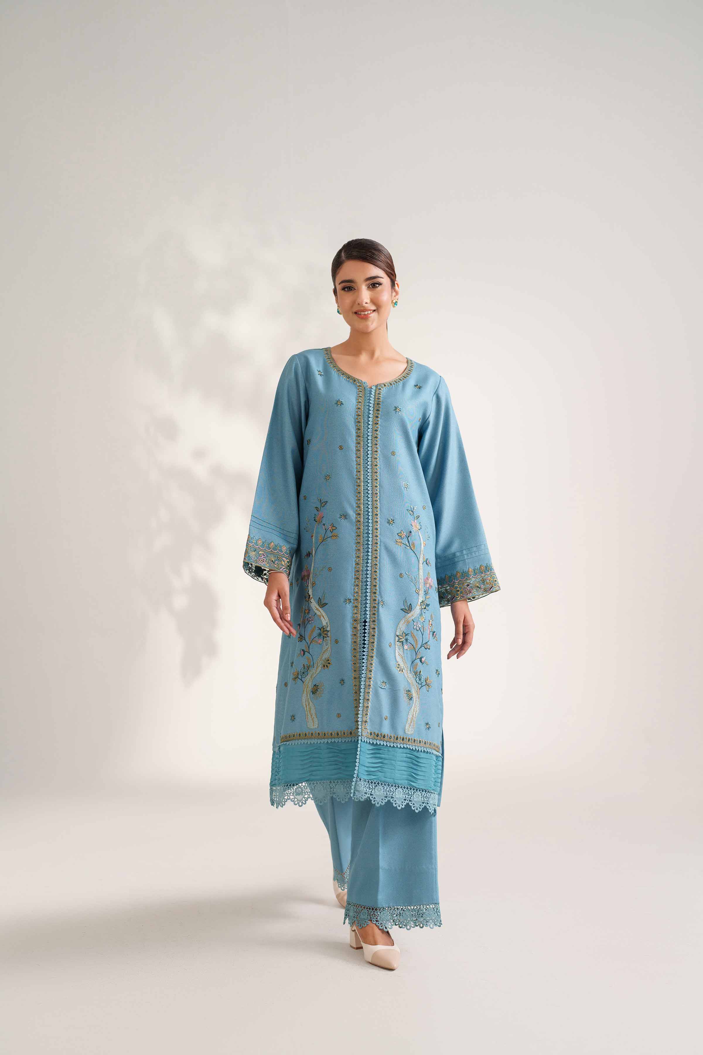 NISHATUAE - Green Embroidered Karandi 2-piece Unstitched Dress