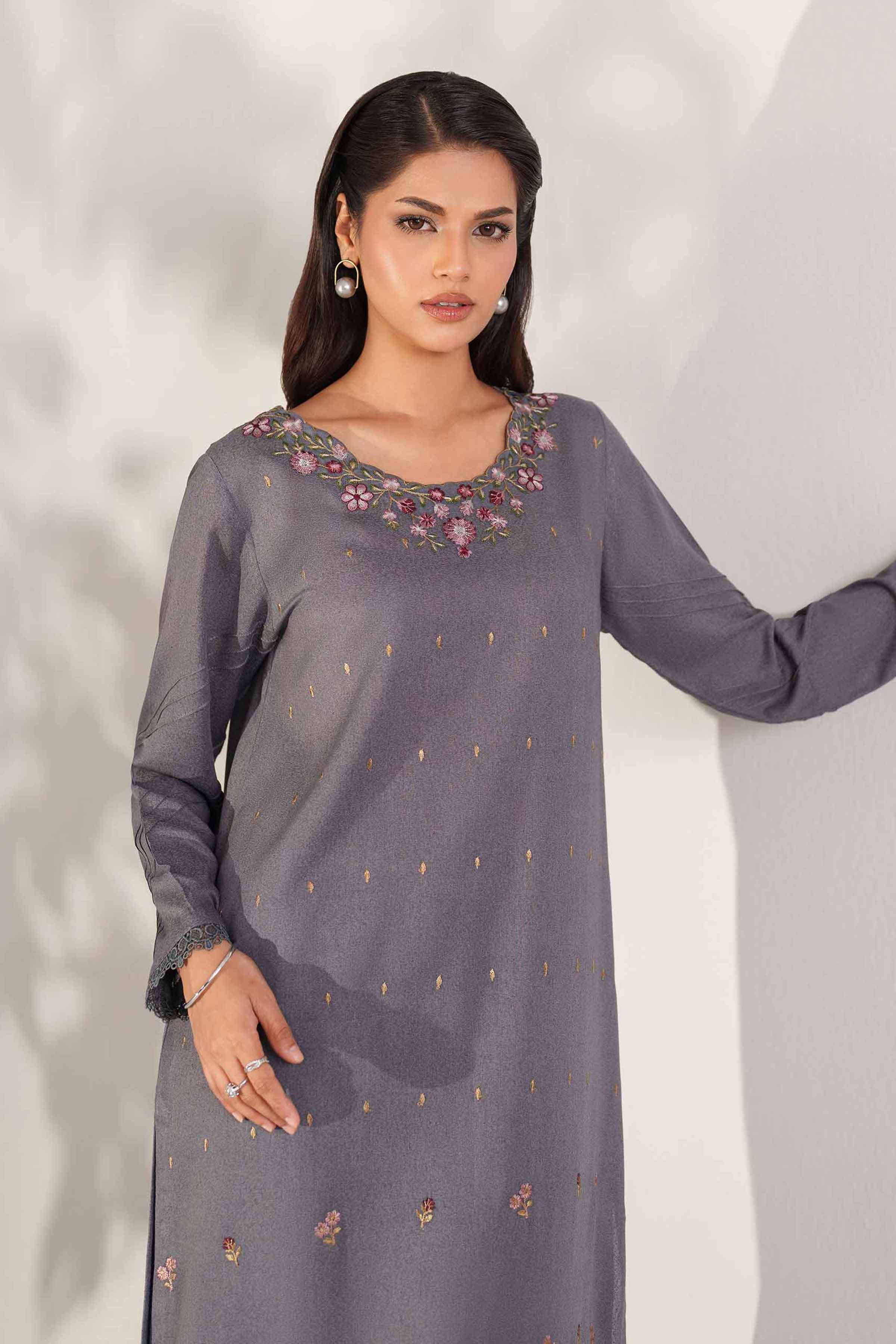 NISHATUAE - Grey Embroidered Karandi 2-piece Unstitched Dress