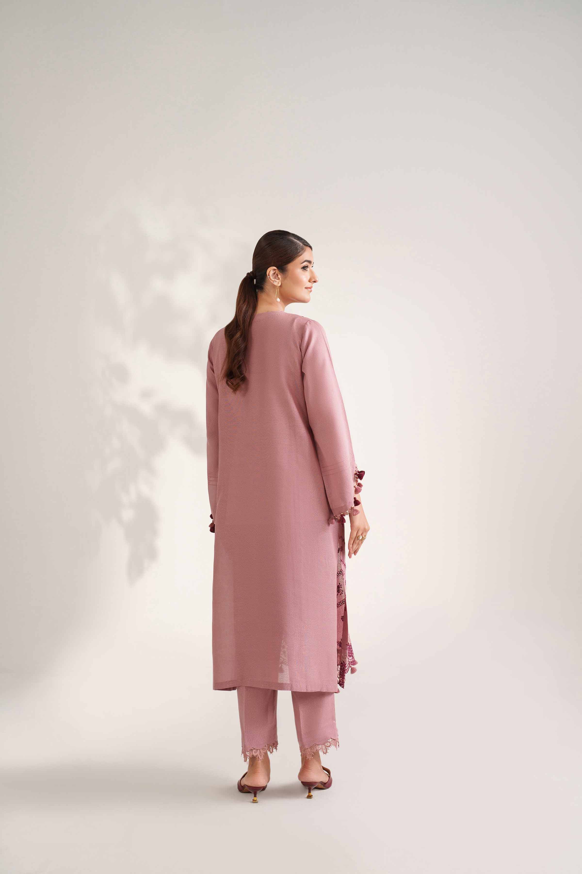 NISHATUAE - Pink Embroidered Karandi 2-piece Unstitched Dress