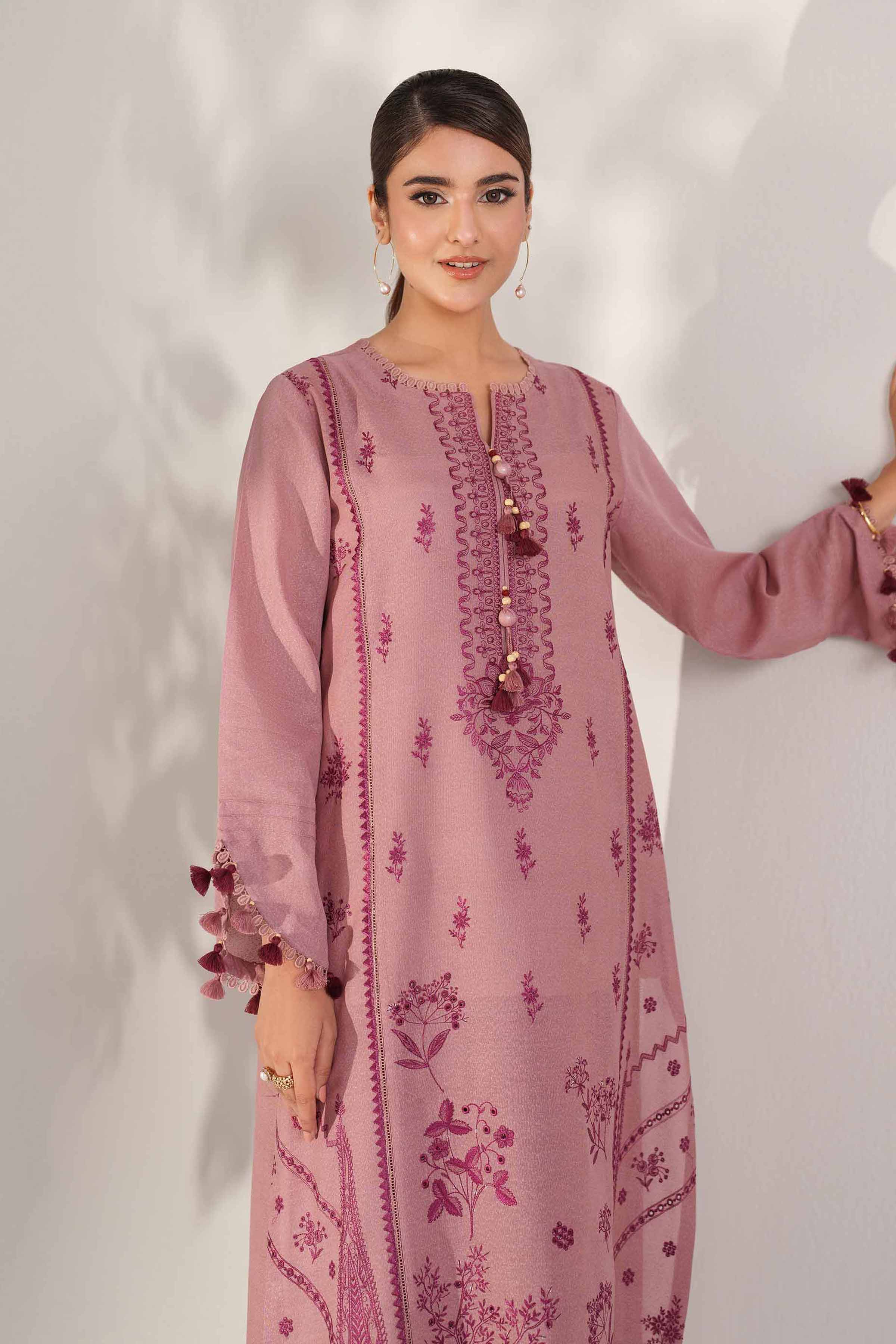 NISHATUAE - Pink Embroidered Karandi 2-piece Unstitched Dress
