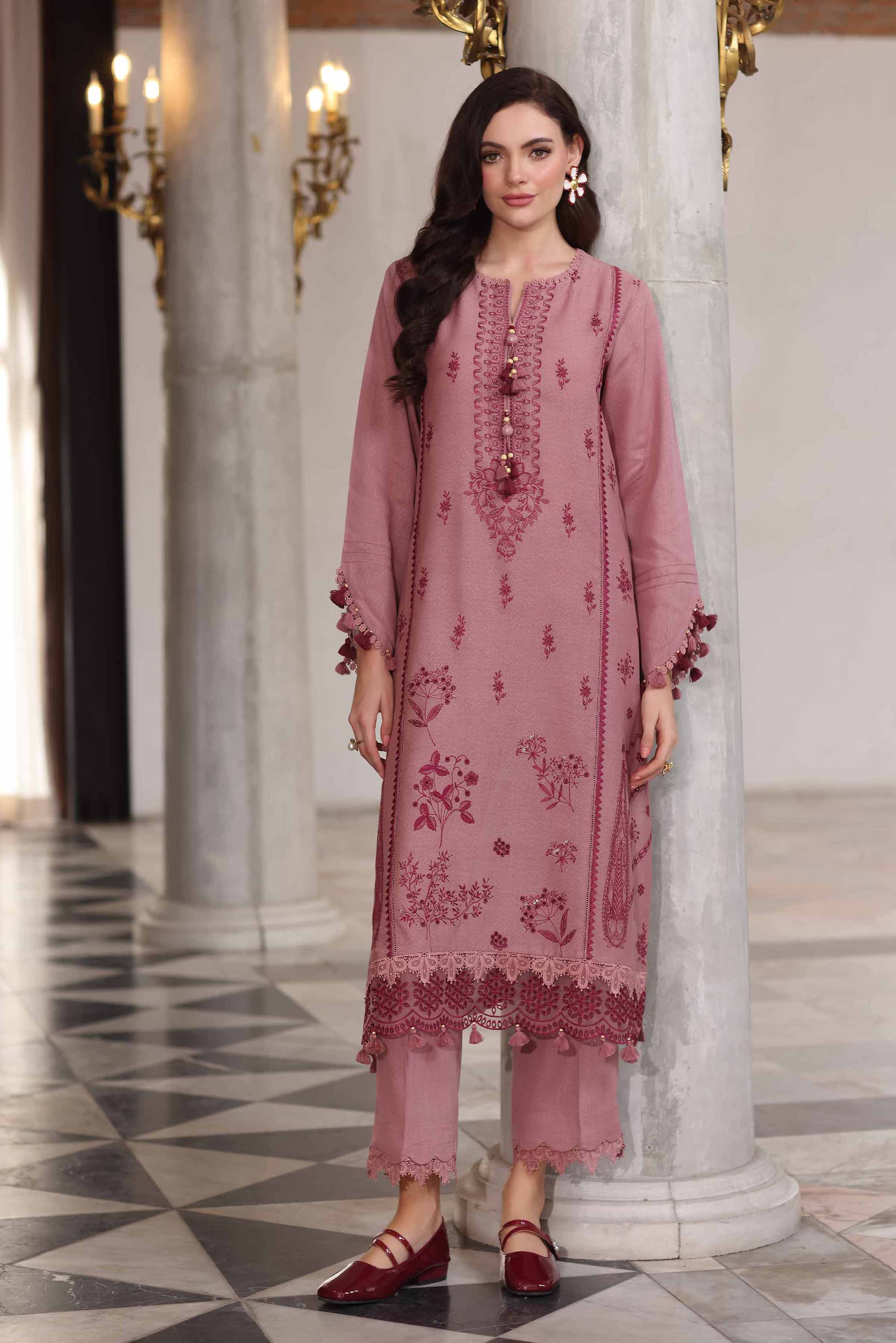 NISHATUAE - Pink Embroidered Karandi 2-piece Unstitched Dress