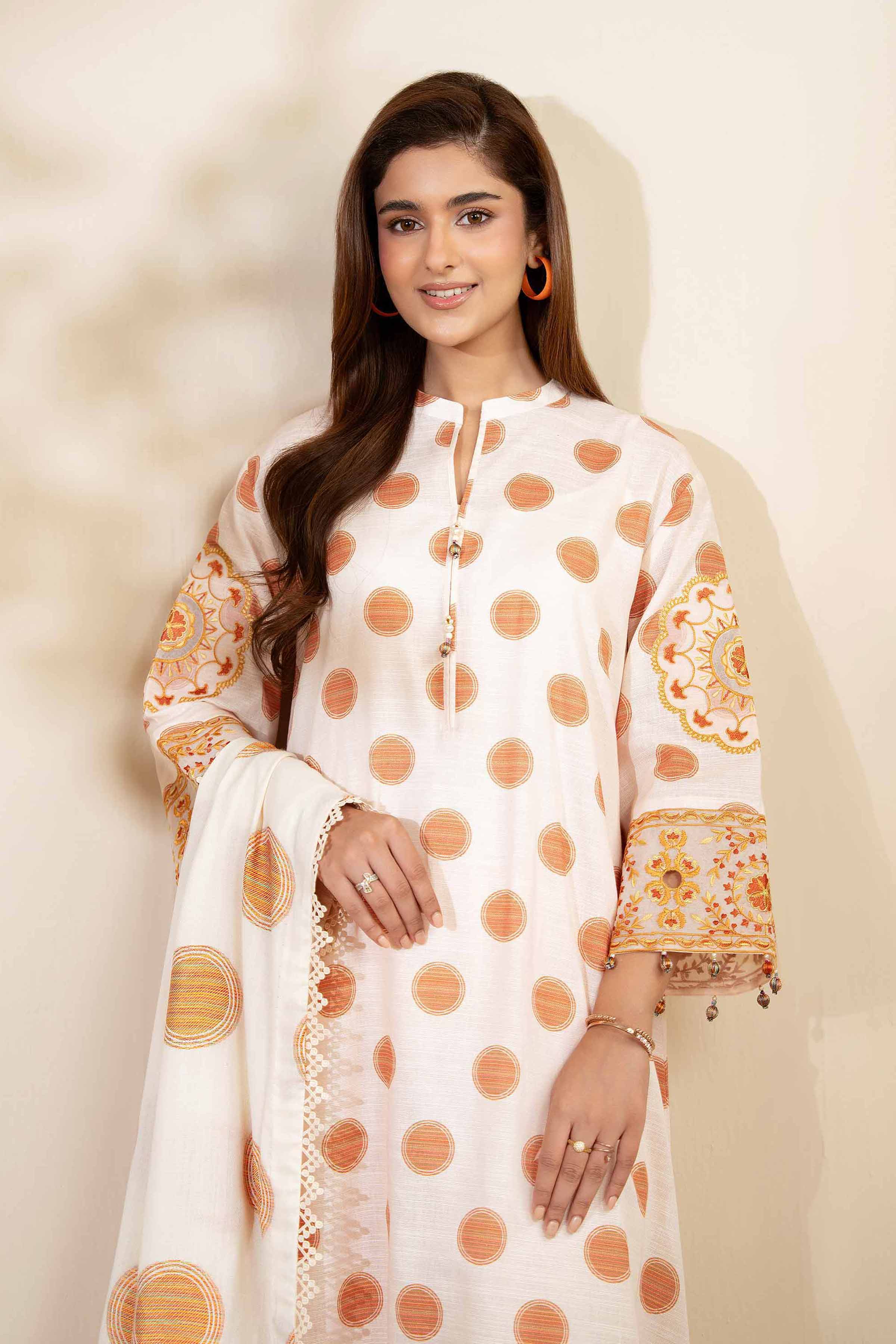 NISHATUAE - Peach Embroidered Khaddar 3-piece Unstitched Suit