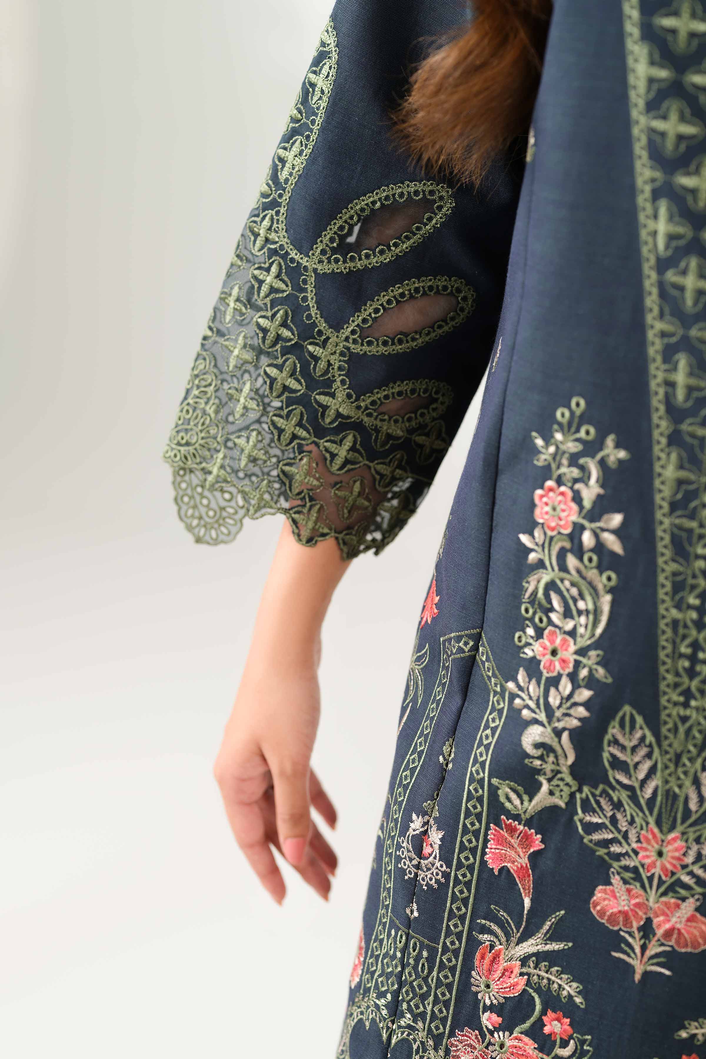 NISHATUAE - Blue Embroidered Khaddar 3-piece Unstitched Suit