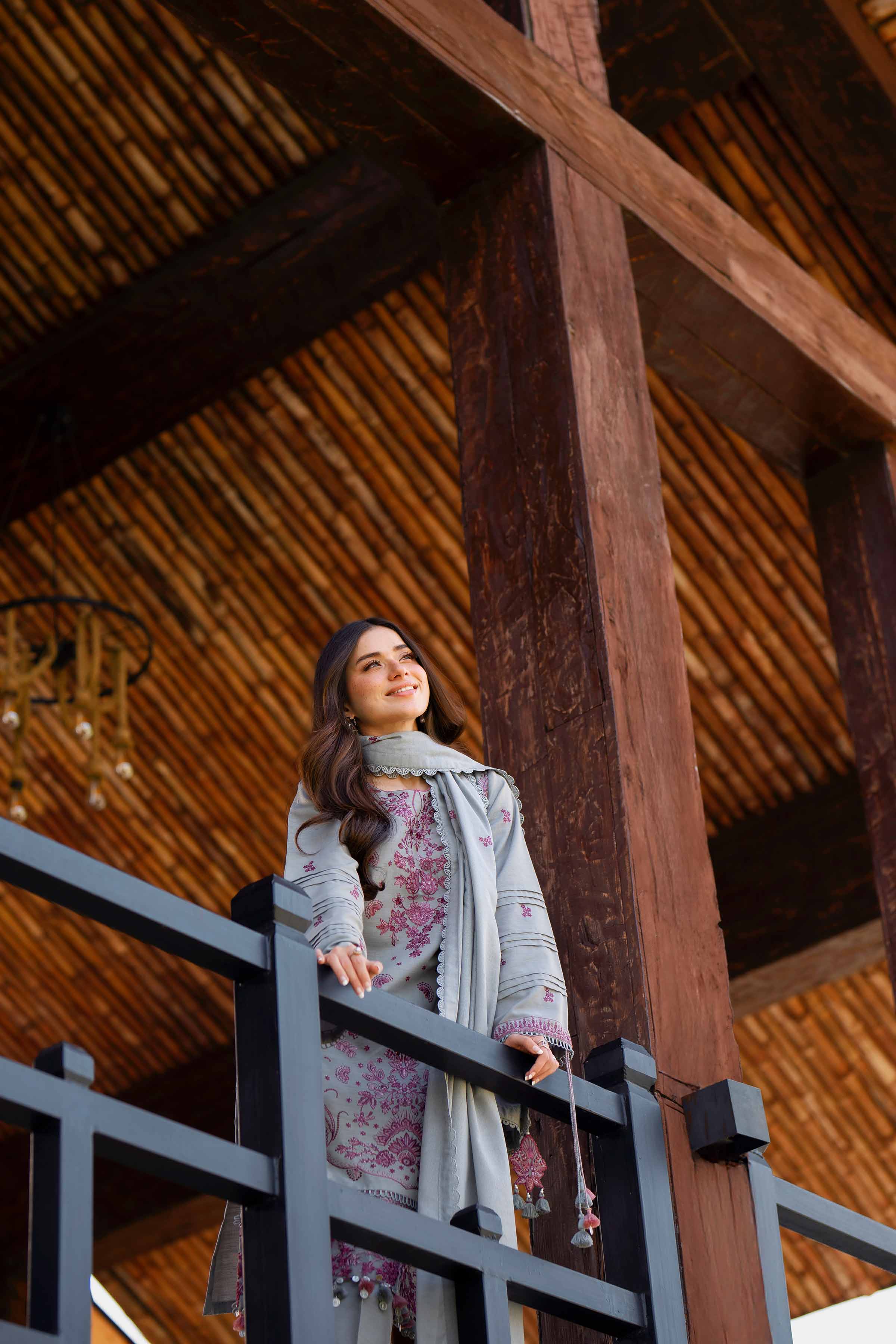 NISHATUAE - Grey Embroidered Khaddar 3-piece Unstitched Suit