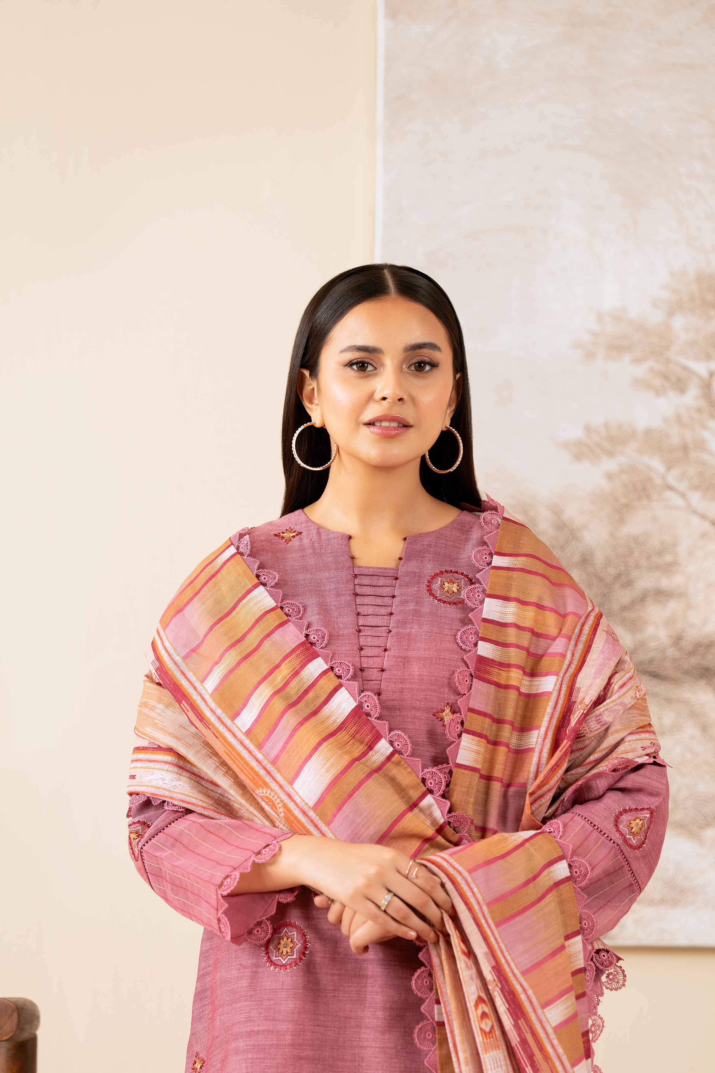 NISHATUAE - Pink Embroidered Khaddar 3-piece Unstitched Suit