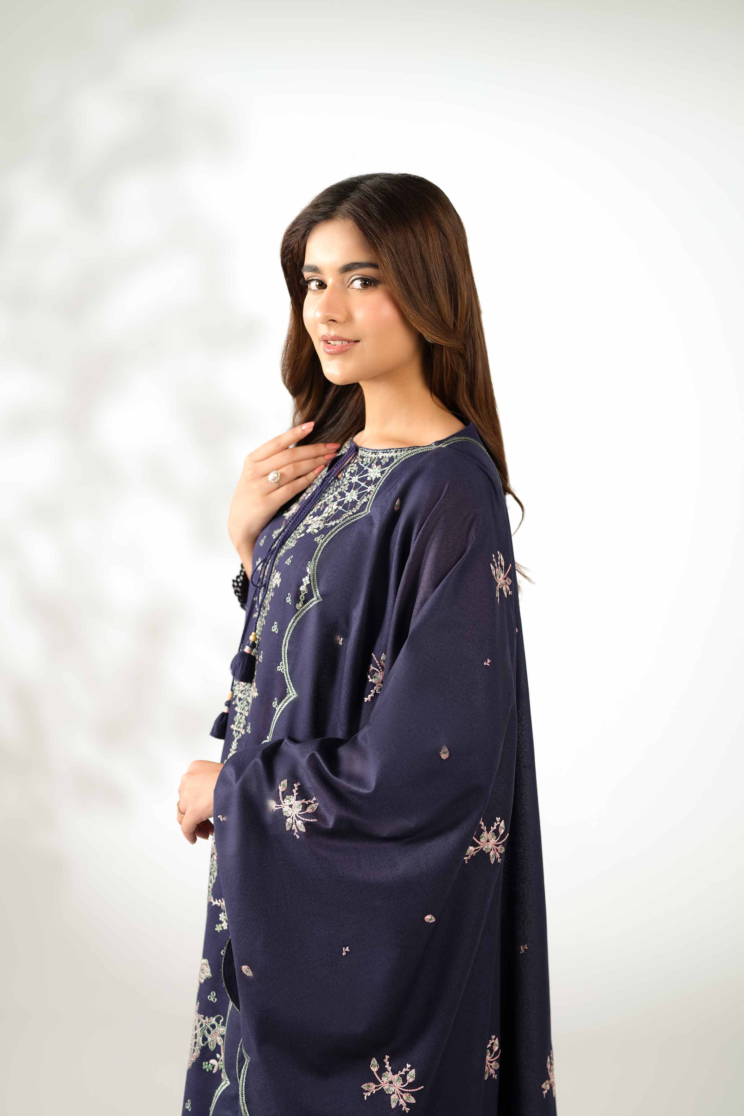NISHATUAE - Blue Embroidered Khaddar 3-piece Unstitched Suit