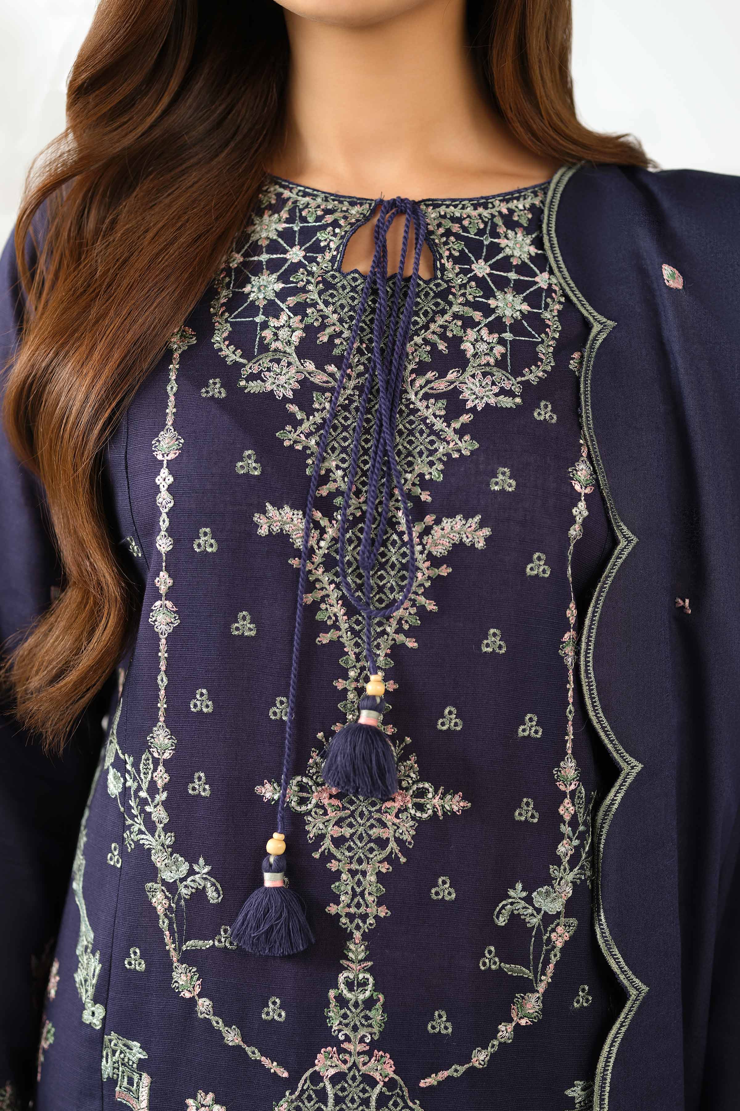 NISHATUAE - Blue Embroidered Khaddar 3-piece Unstitched Suit
