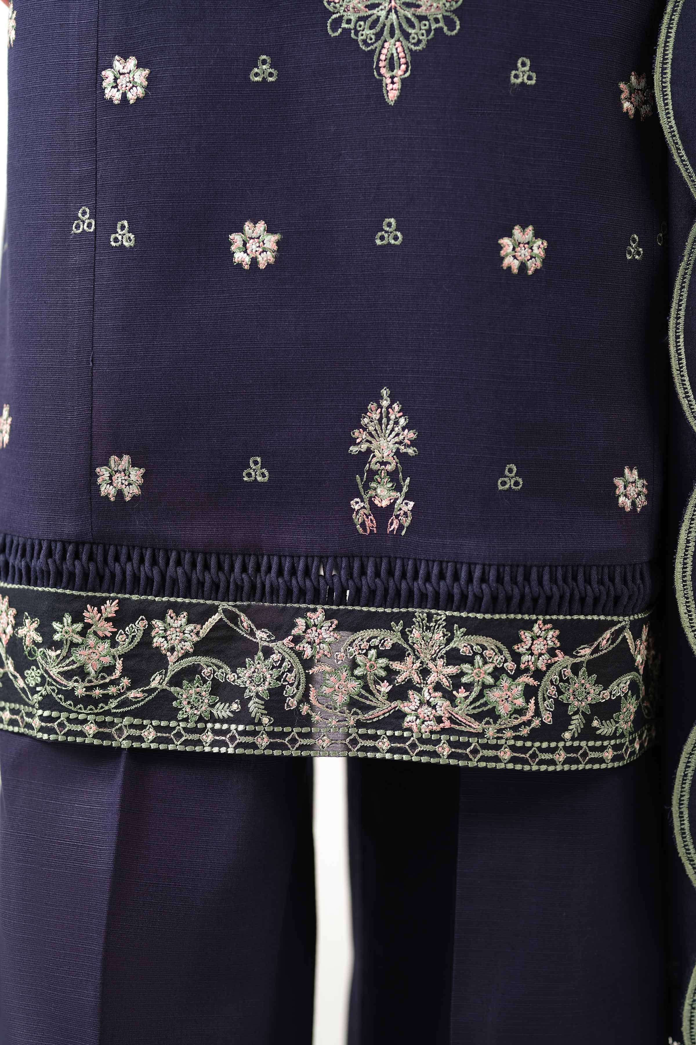NISHATUAE - Blue Embroidered Khaddar 3-piece Unstitched Suit