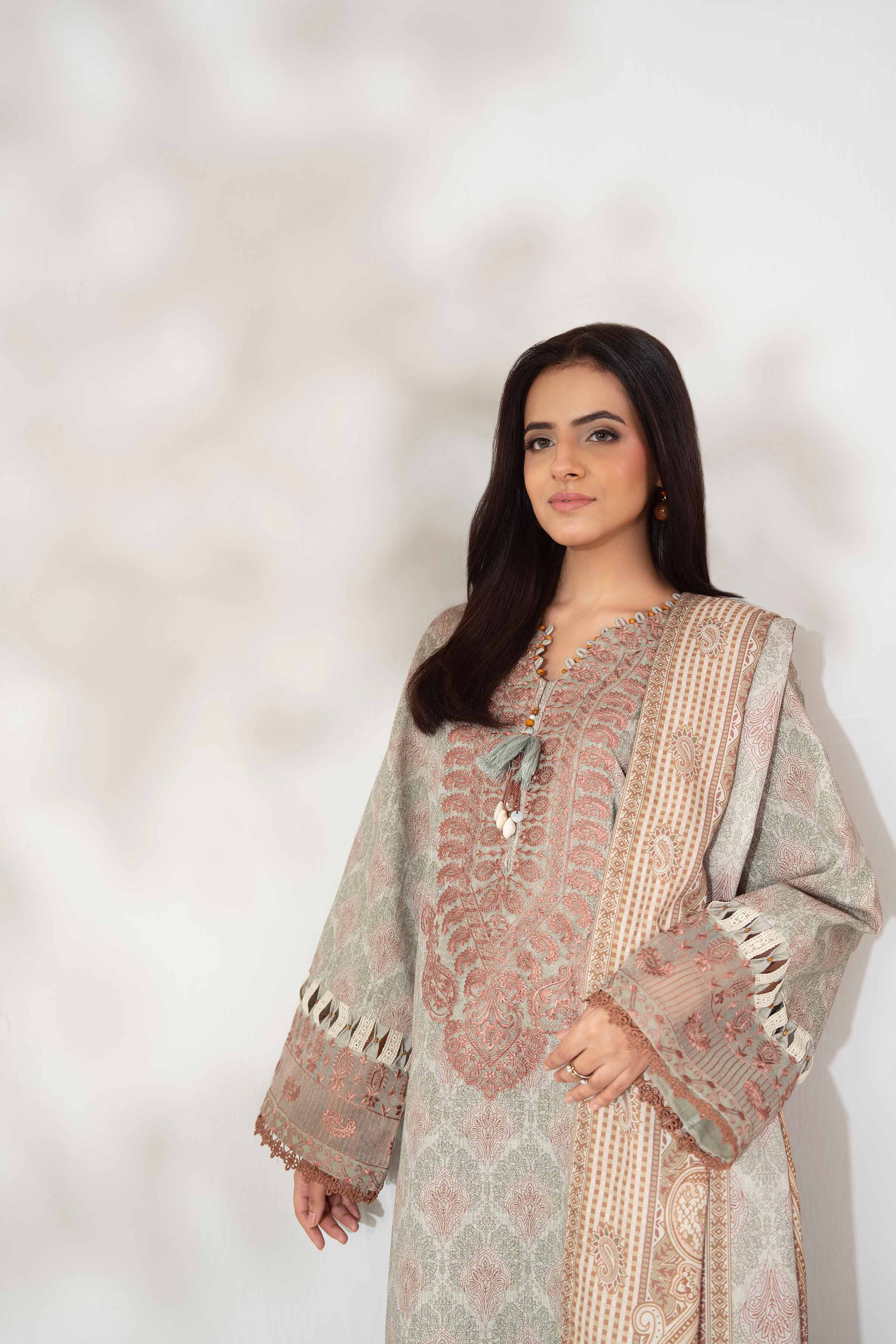 NISHATUAE - Green Embroidered Khaddar 3-piece Unstitched Suit