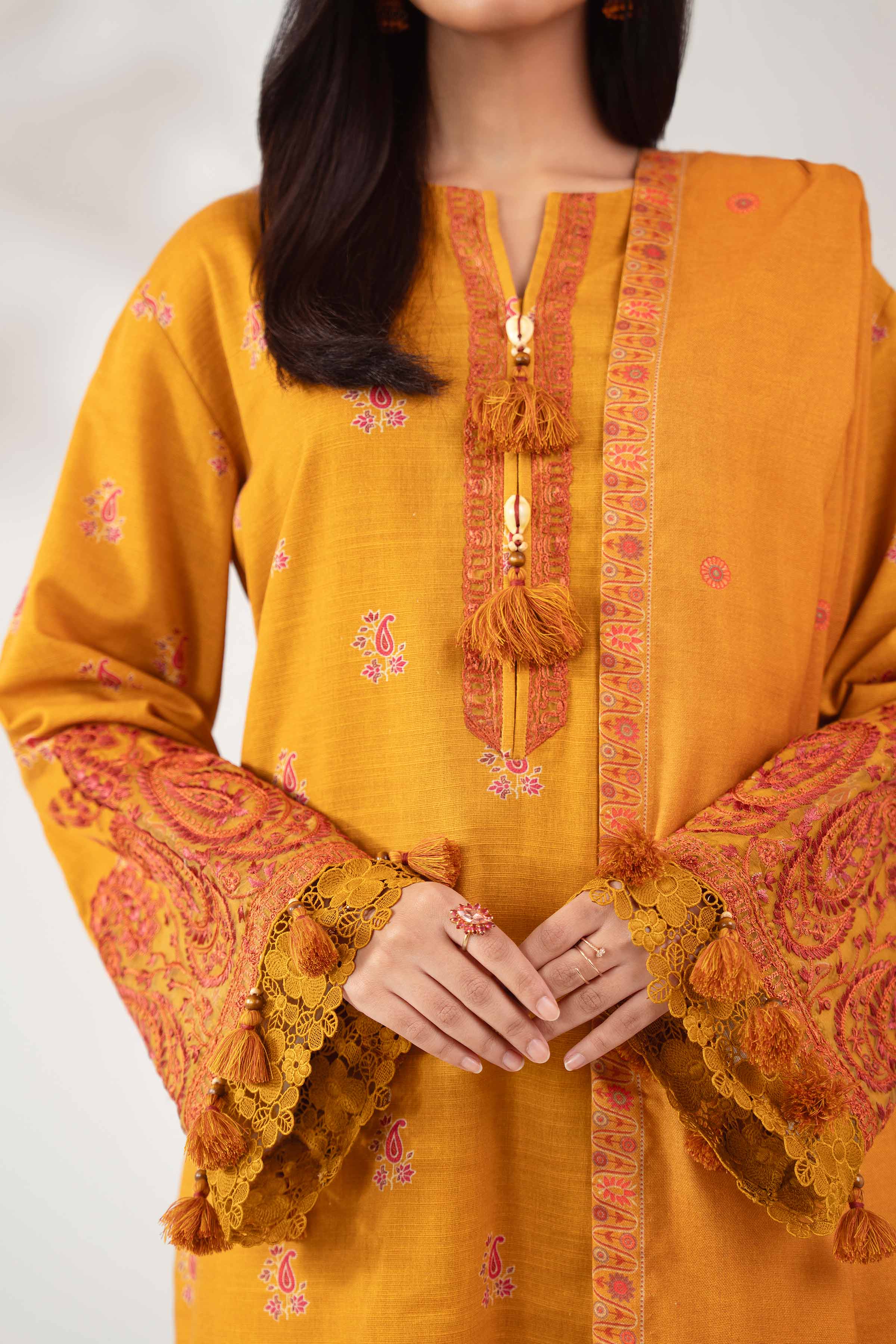 NISHATUAE - Mustard Embroidered Khaddar 3-piece Unstitched Suit