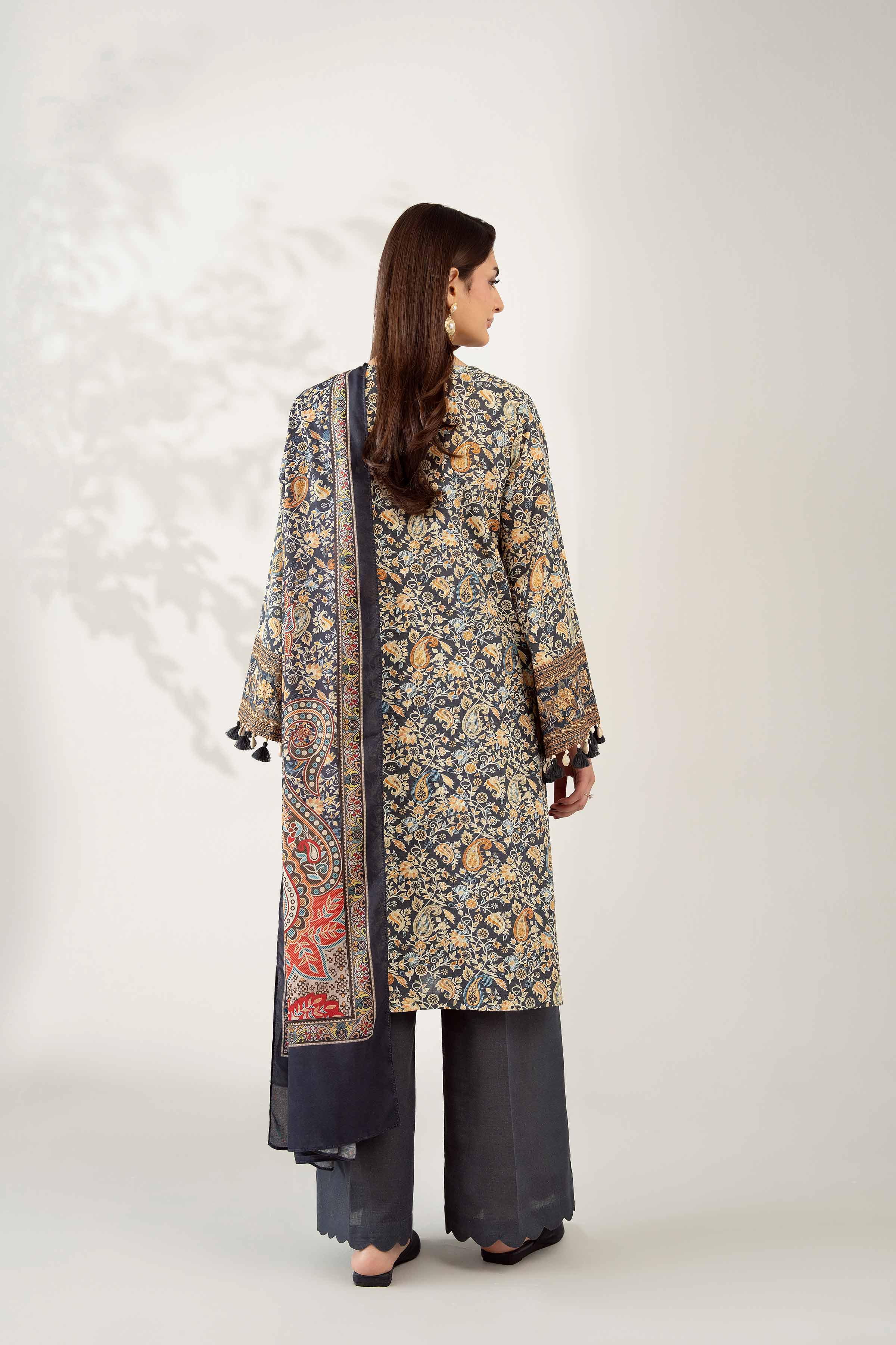 NISHATUAE - Black Embroidered Khaddar 3-piece Unstitched Suit