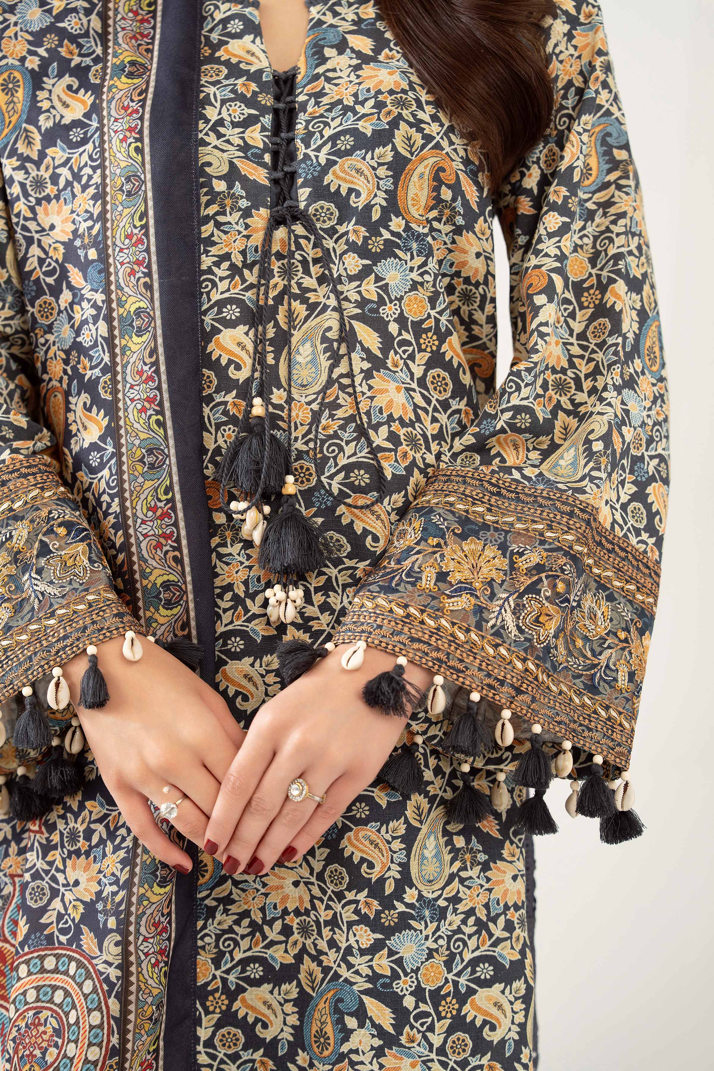 NISHATUAE - Black Embroidered Khaddar 3-piece Unstitched Suit