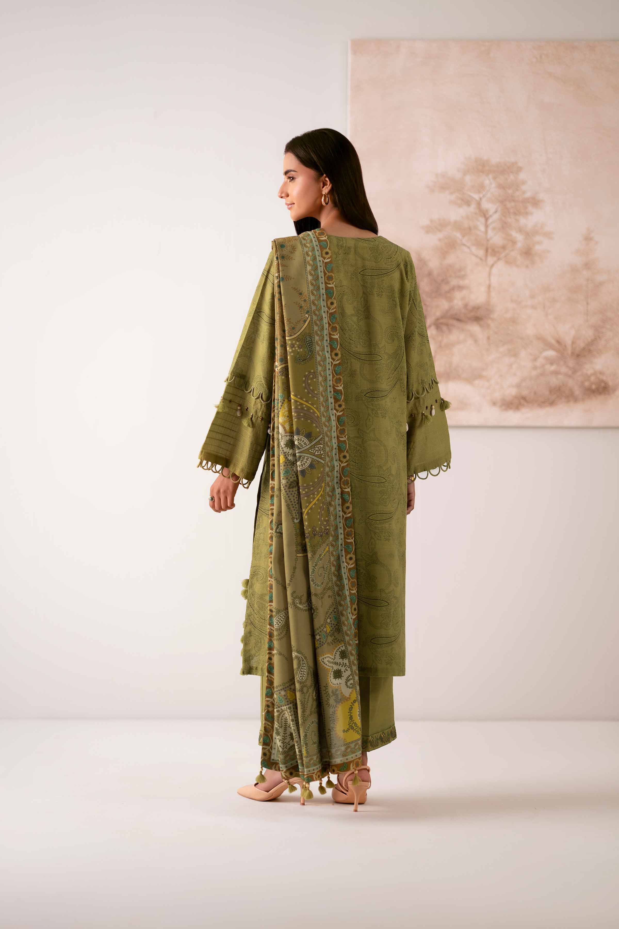 NISHATUAE - Green Embroidered Khaddar 3-piece Unstitched Suit