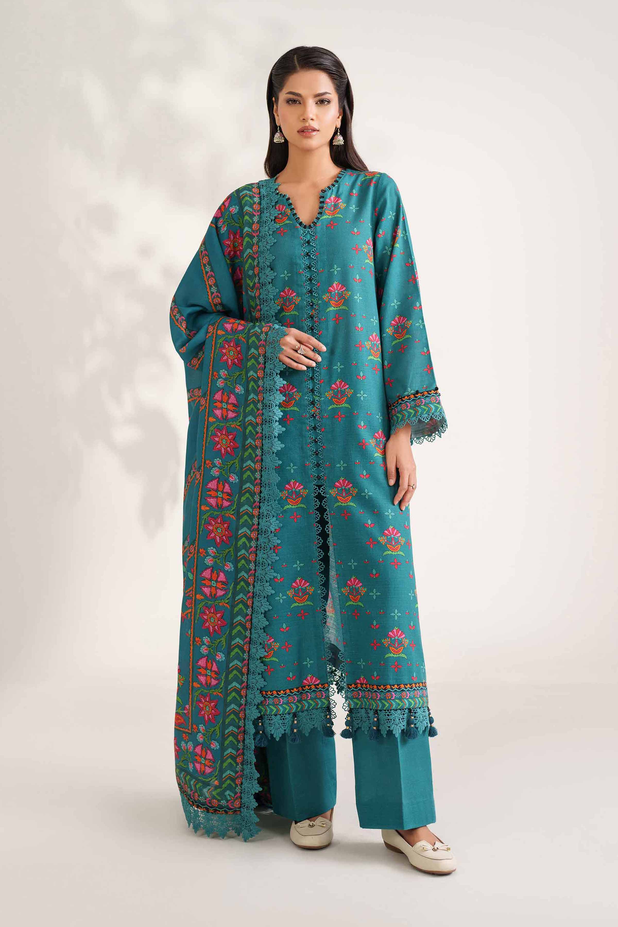 NISHATUAE - Green Printed Khaddar 3-piece Unstitched Suit