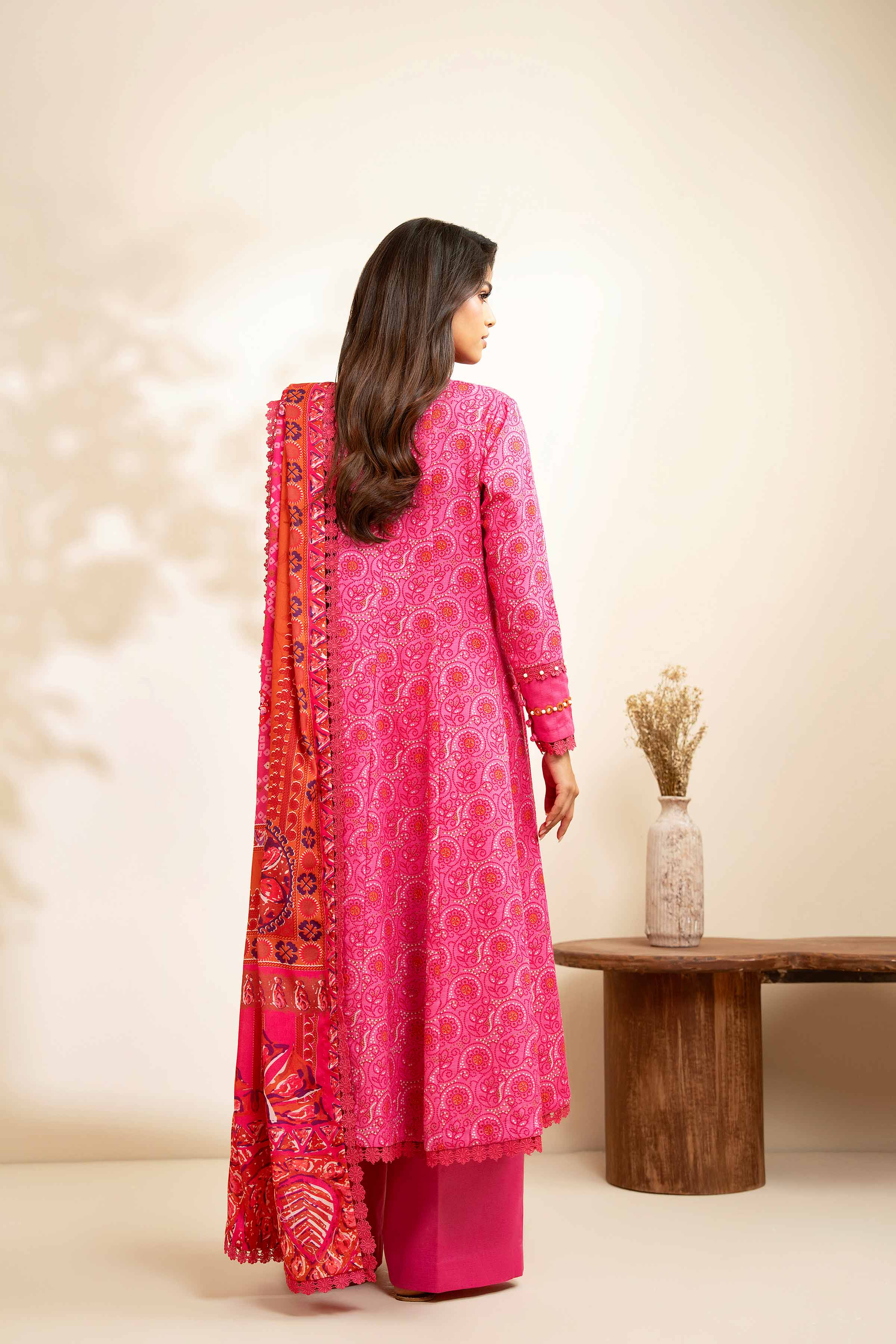 NISHATUAE - Pink Printed Khaddar 3-piece Unstitched Suit