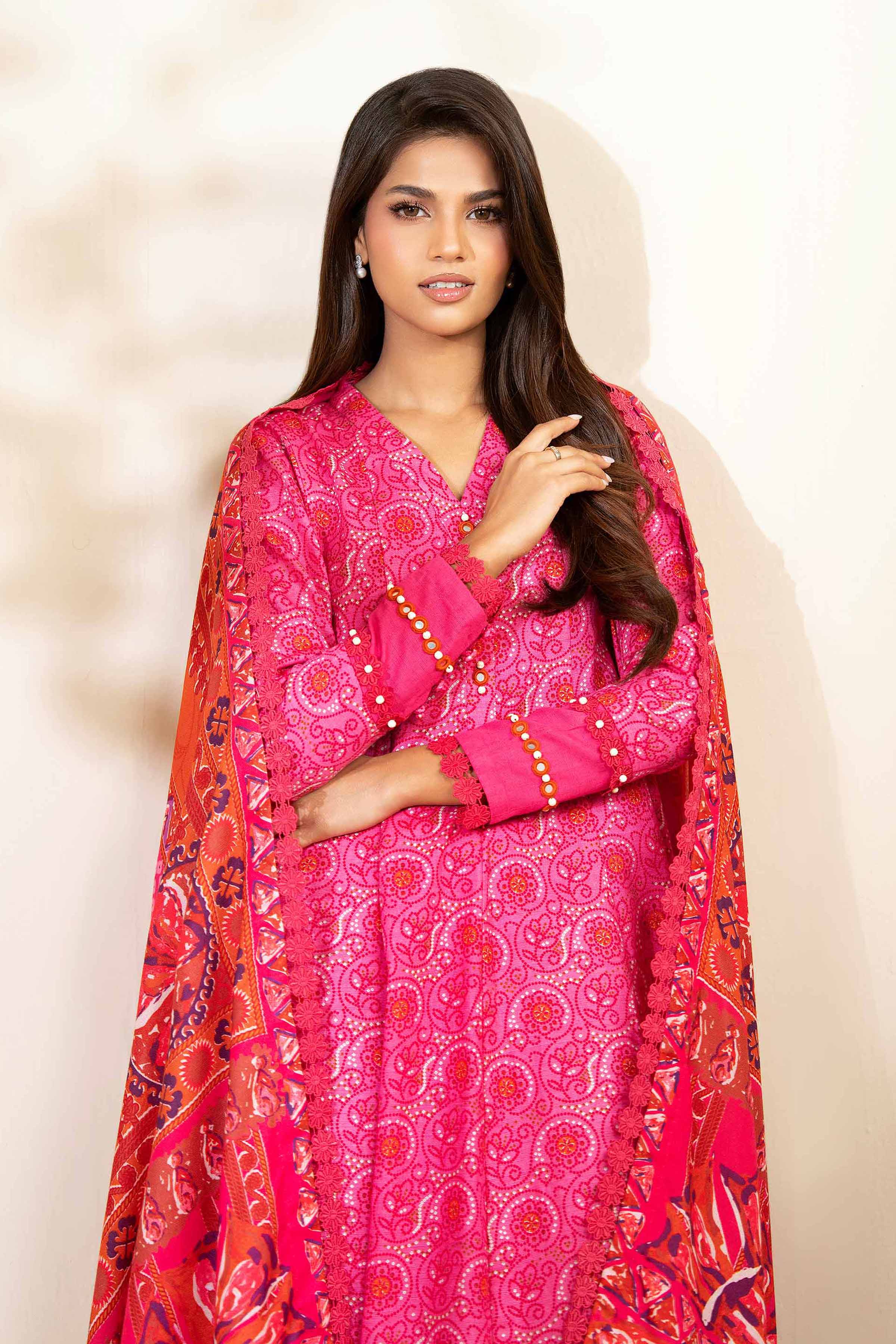 NISHATUAE - Pink Printed Khaddar 3-piece Unstitched Suit