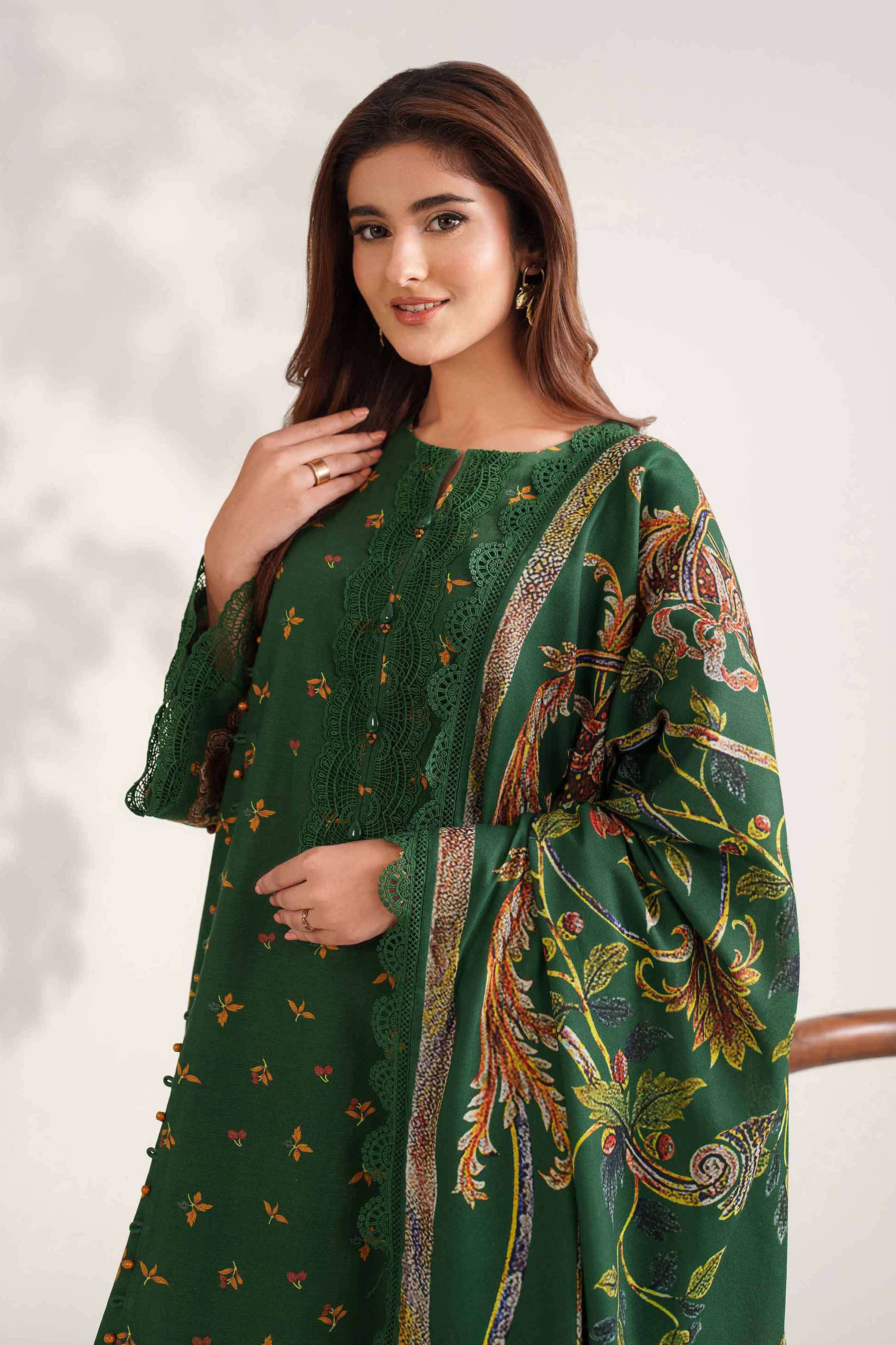 NISHATUAE - Green Printed Khaddar 3-piece Unstitched Suit