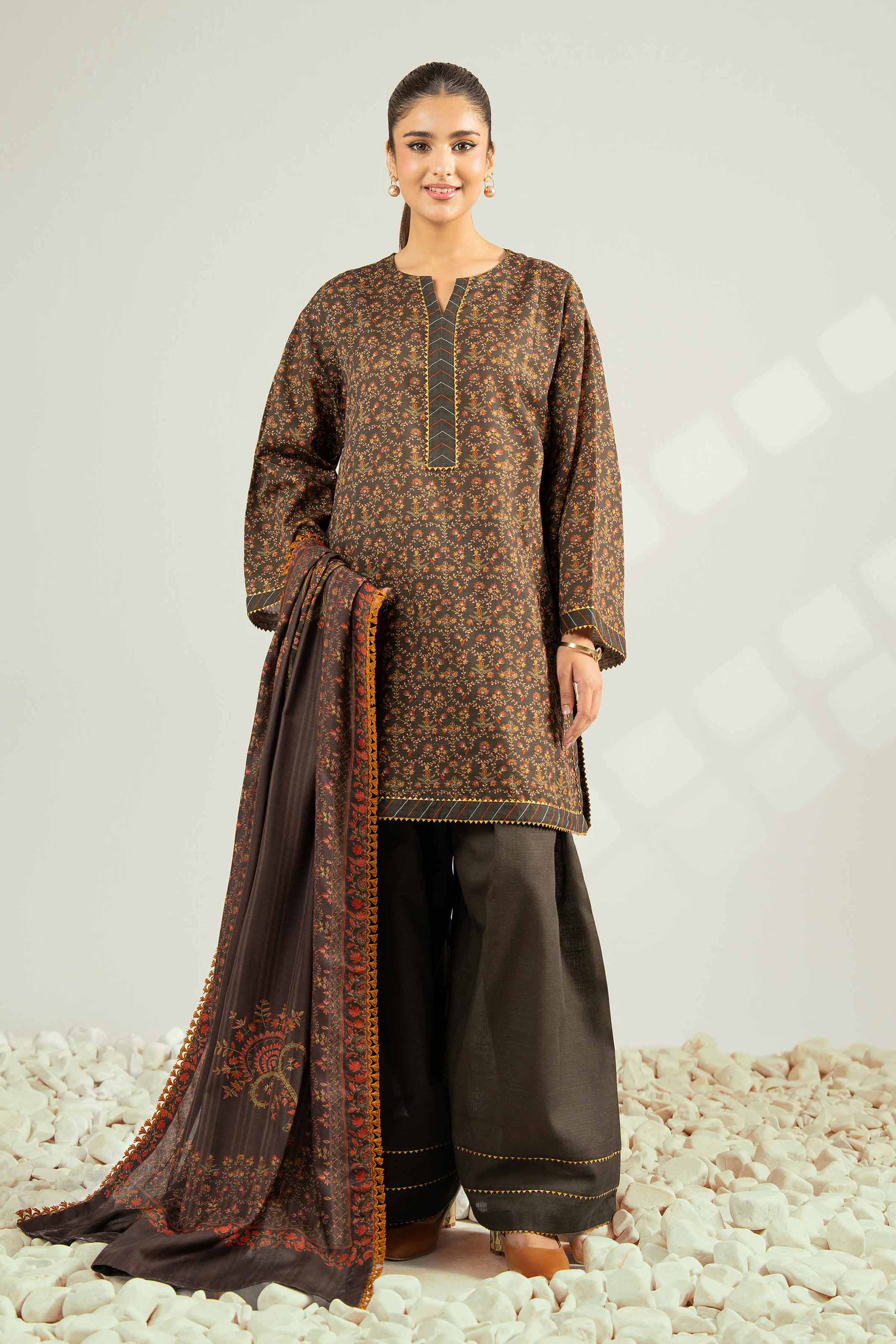 NISHATUAE - Multi Printed Khaddar 3-piece Unstitched Suit