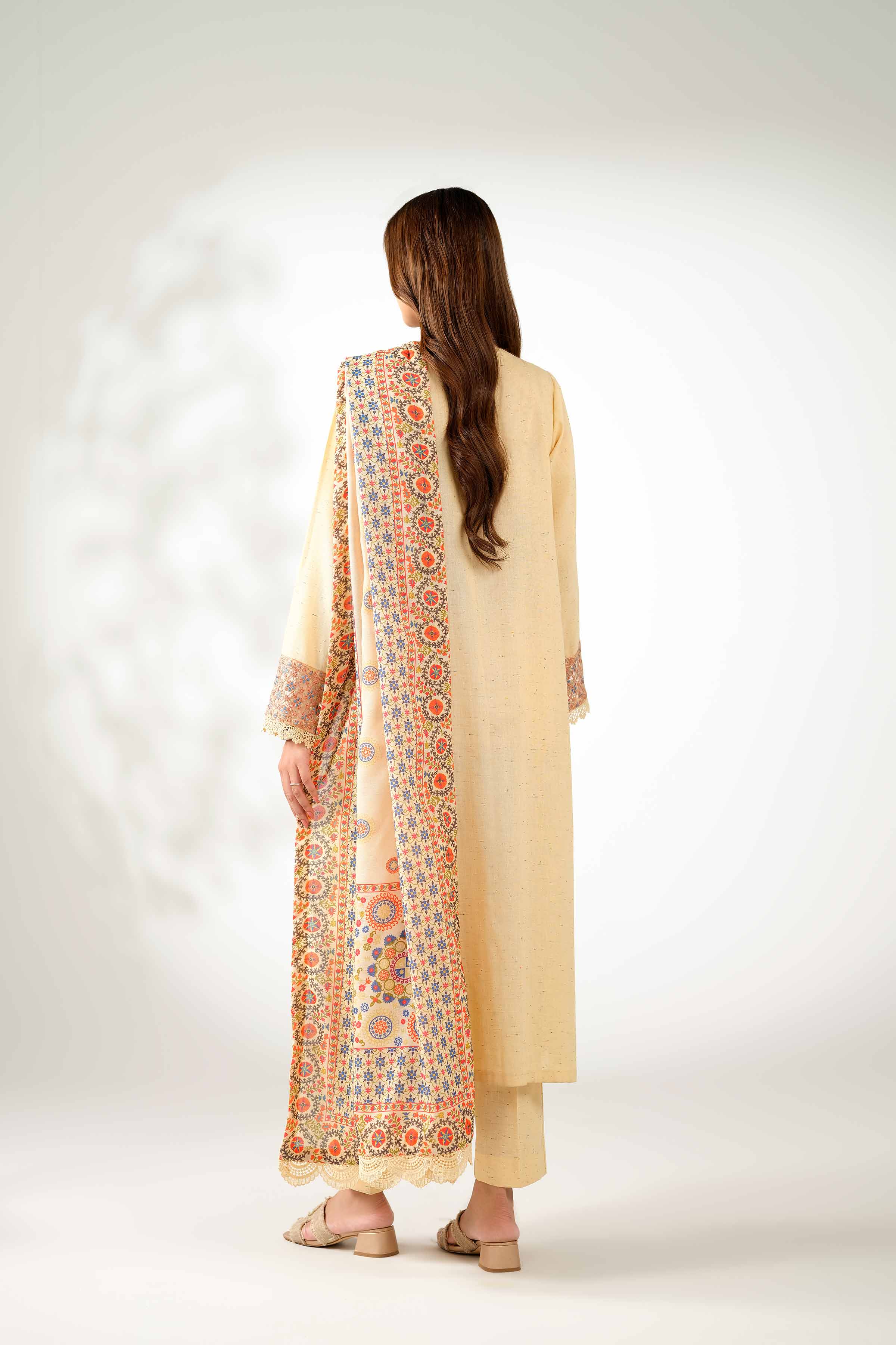 NISHATUAE - Yellow Embroidered Neps 3-piece Unstitched Suit