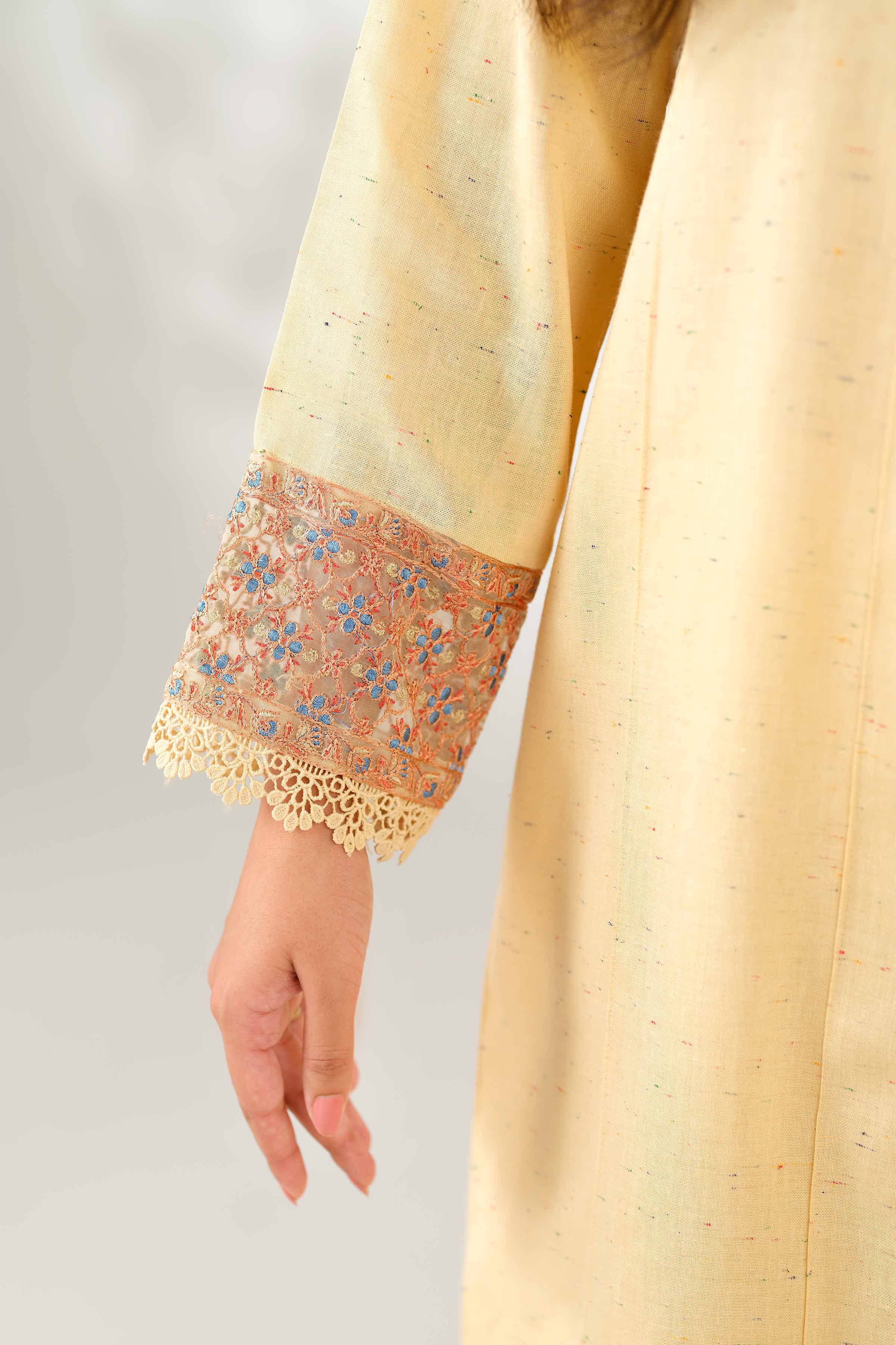 NISHATUAE - Yellow Embroidered Neps 3-piece Unstitched Suit