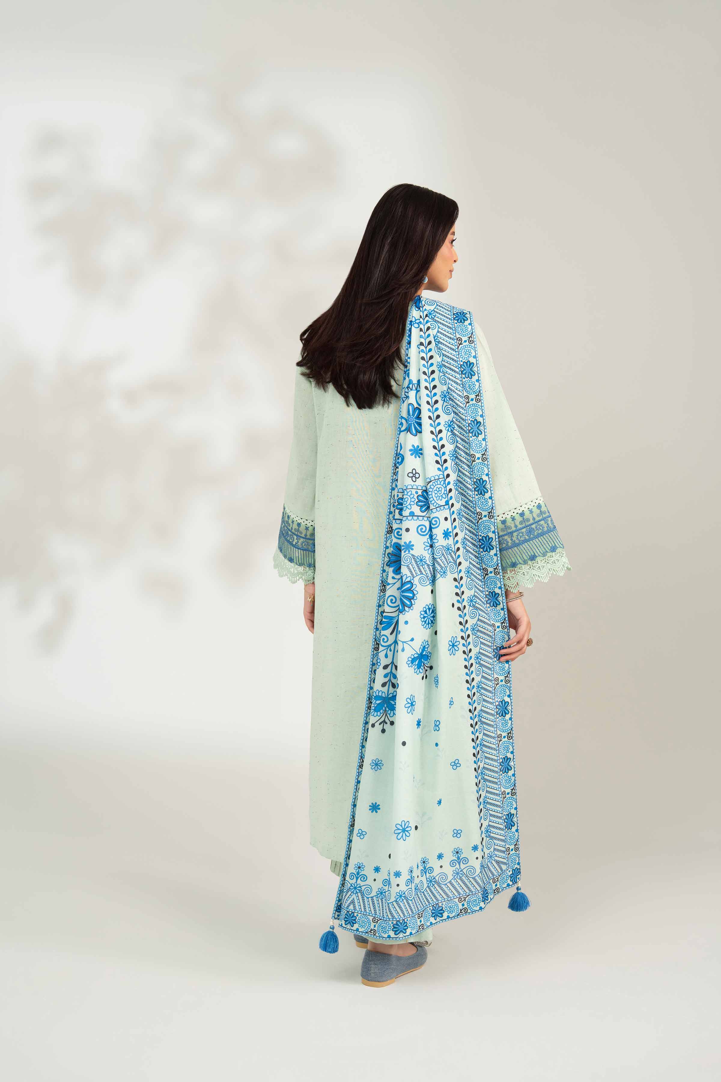 NISHATUAE - Green Embroidered Neps 3-piece Unstitched Suit