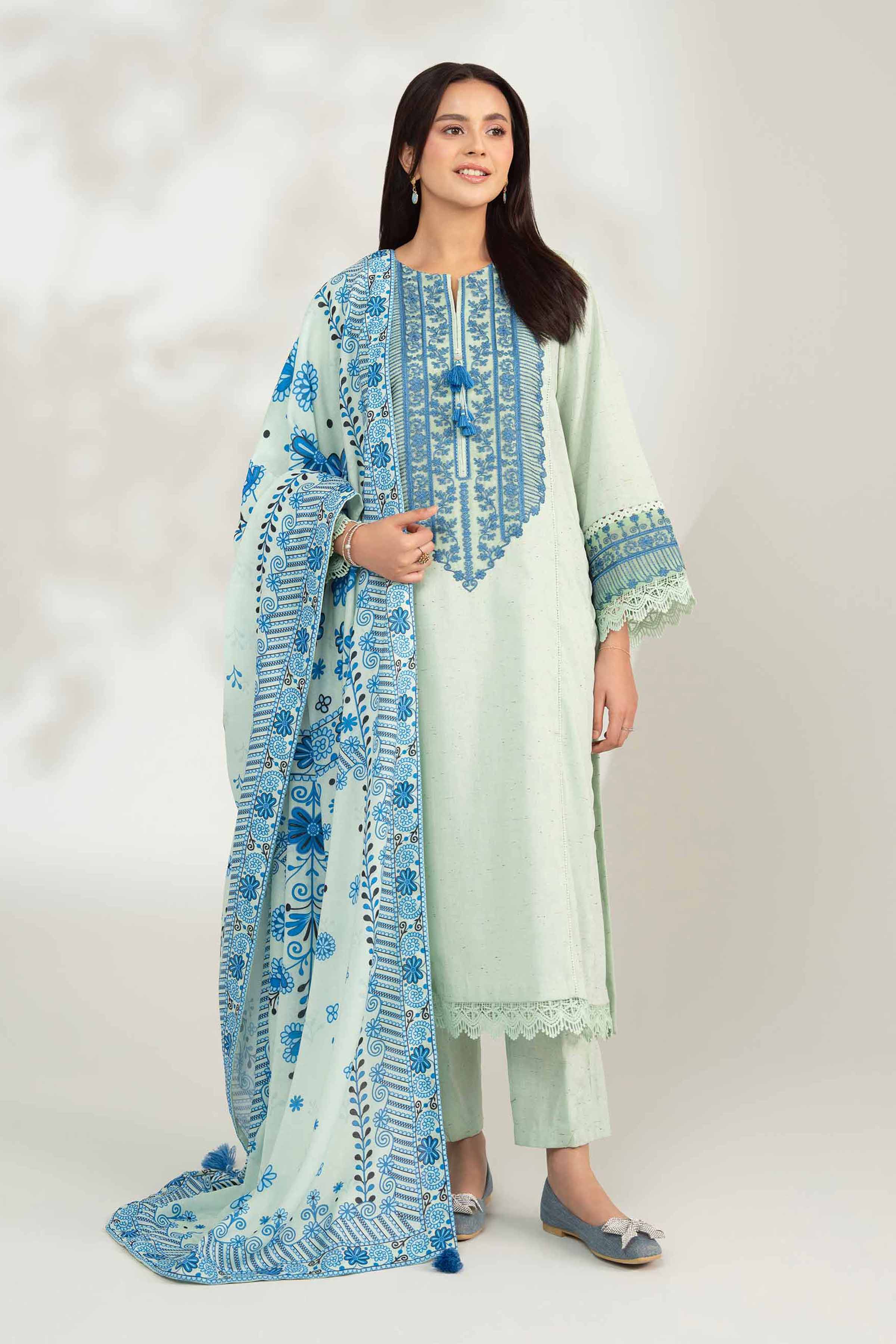 NISHATUAE - Green Embroidered Neps 3-piece Unstitched Suit