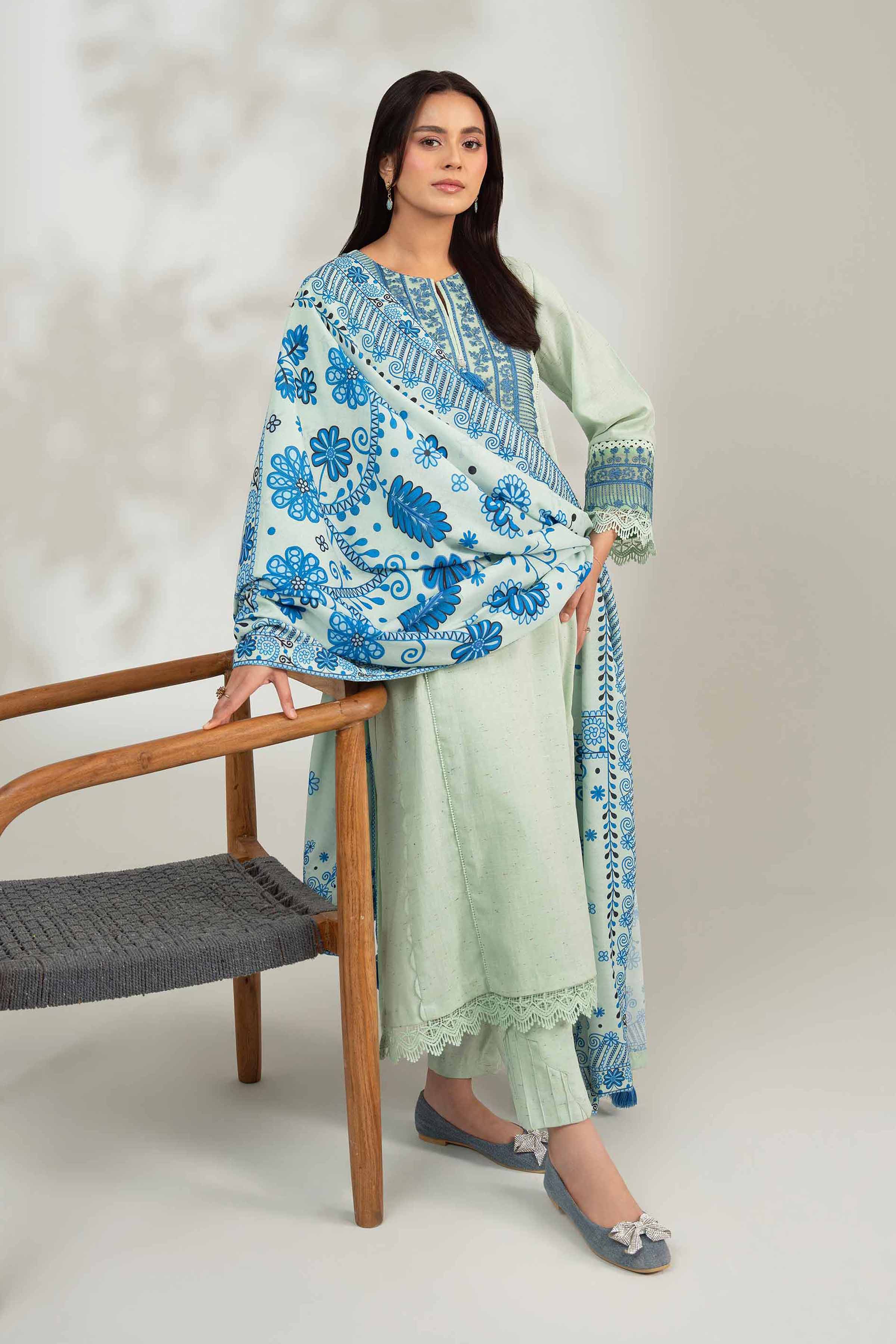 NISHATUAE - Green Embroidered Neps 3-piece Unstitched Suit