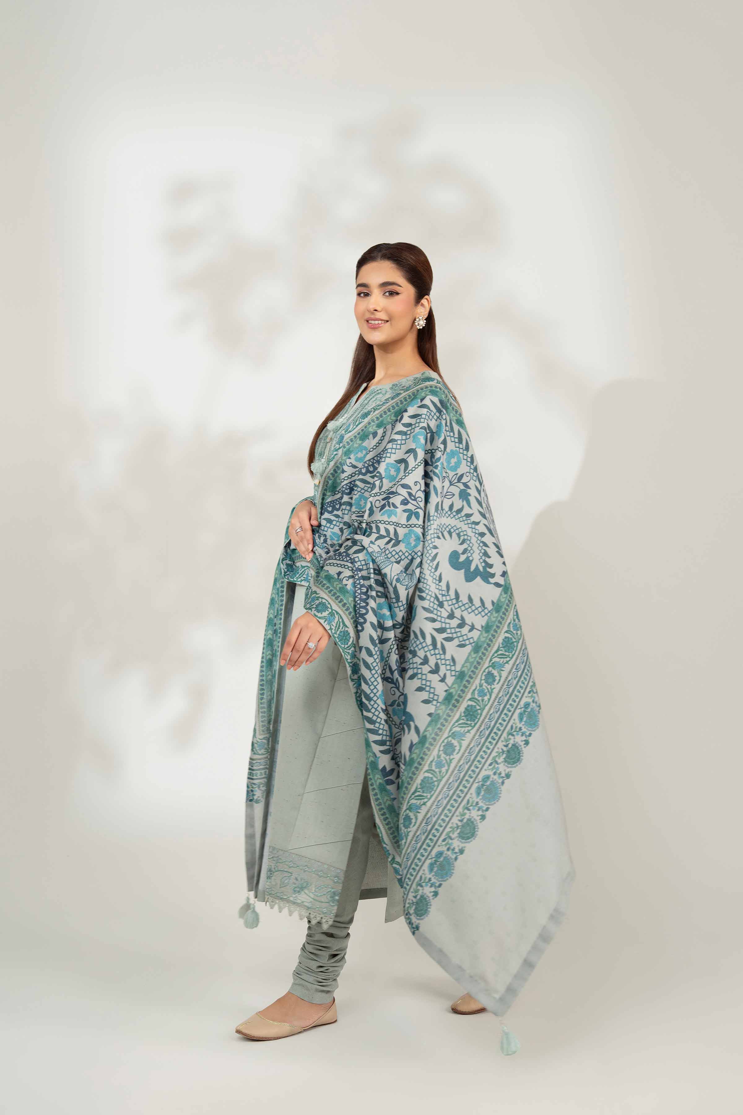 NISHATUAE - Green Embroidered Neps 3-piece Unstitched Suit
