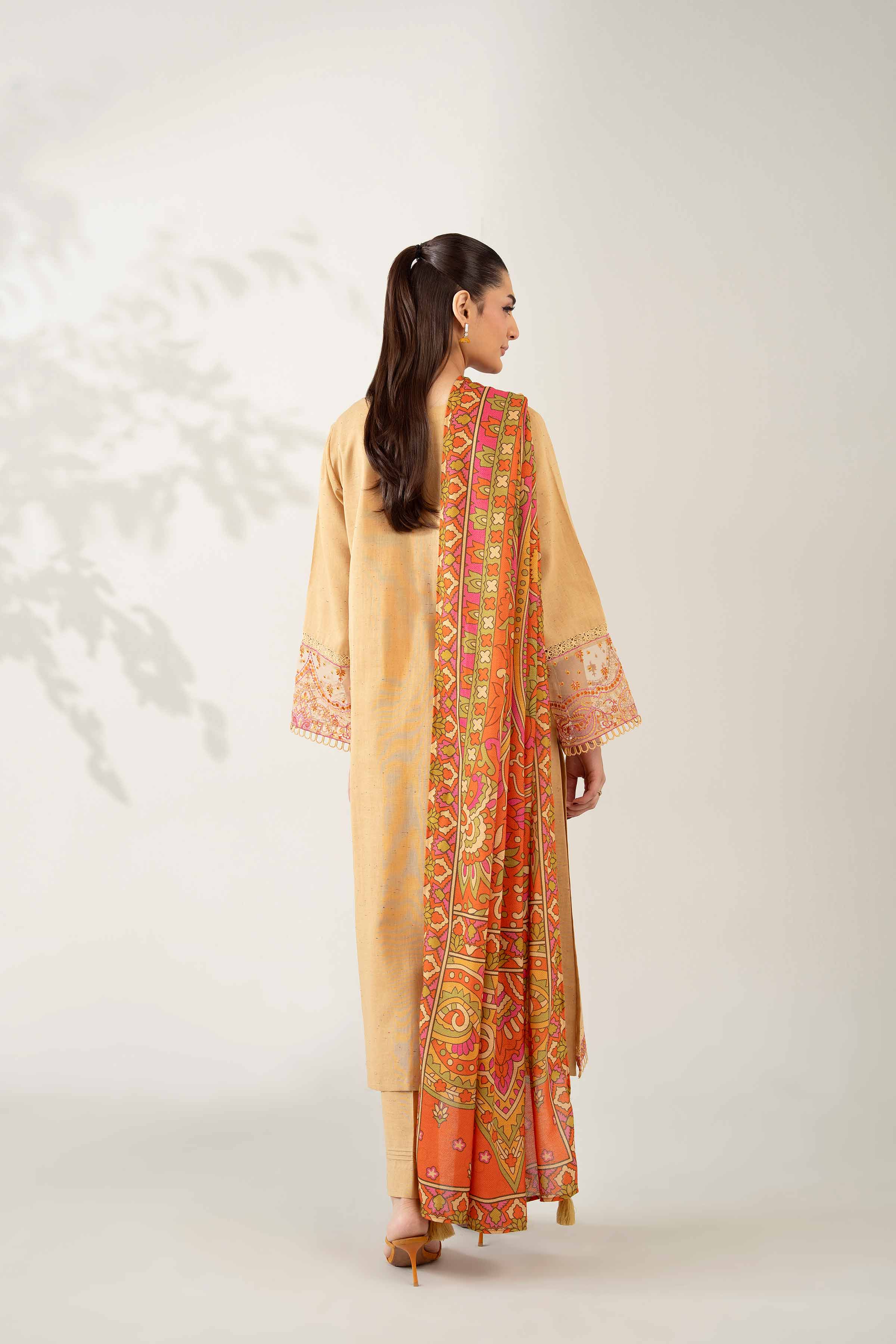 NISHATUAE - Beige Embroidered Neps 3-piece Unstitched Suit