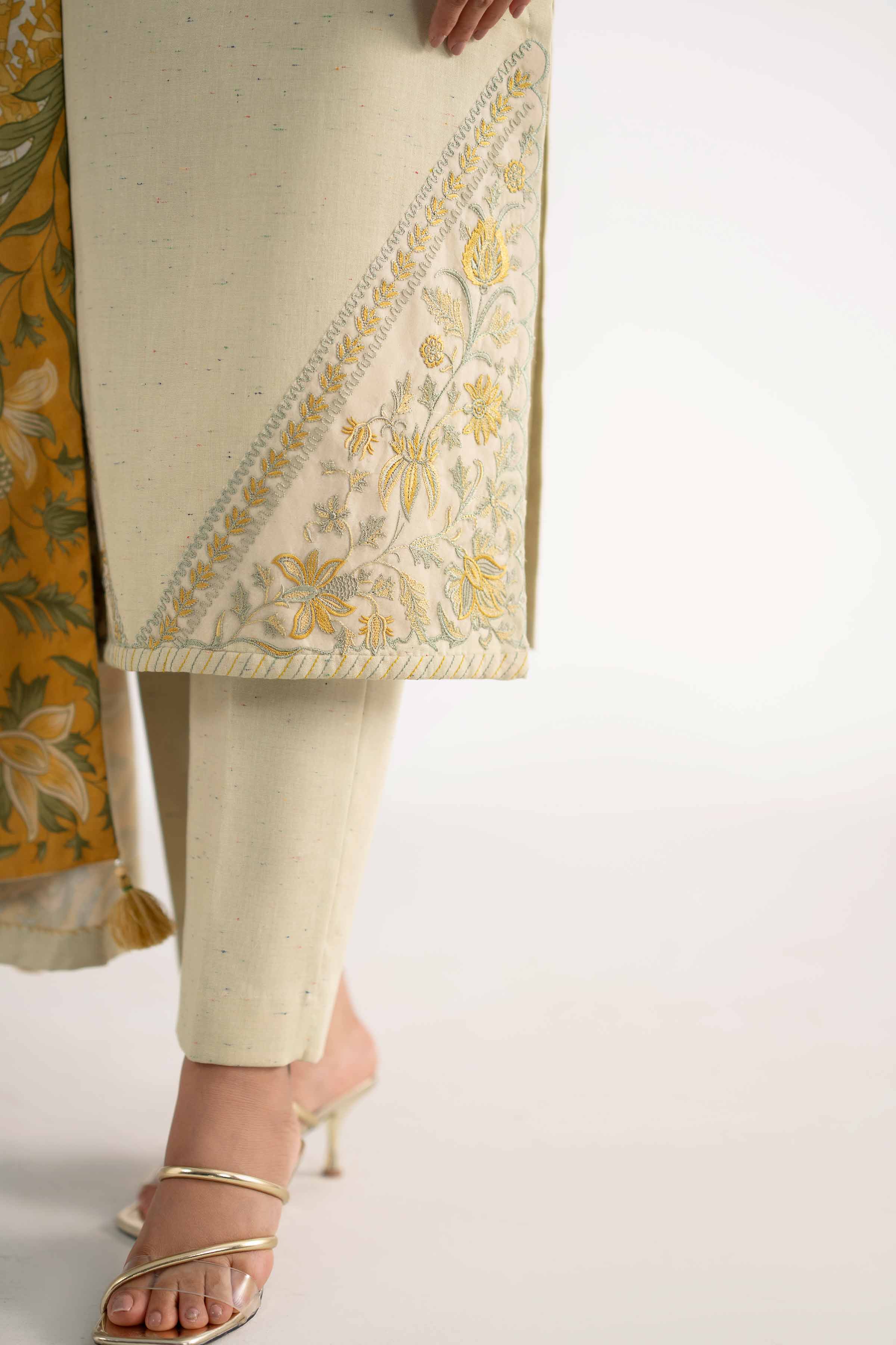 NISHATUAE - Yellow Embroidered Neps 3-piece Unstitched Suit