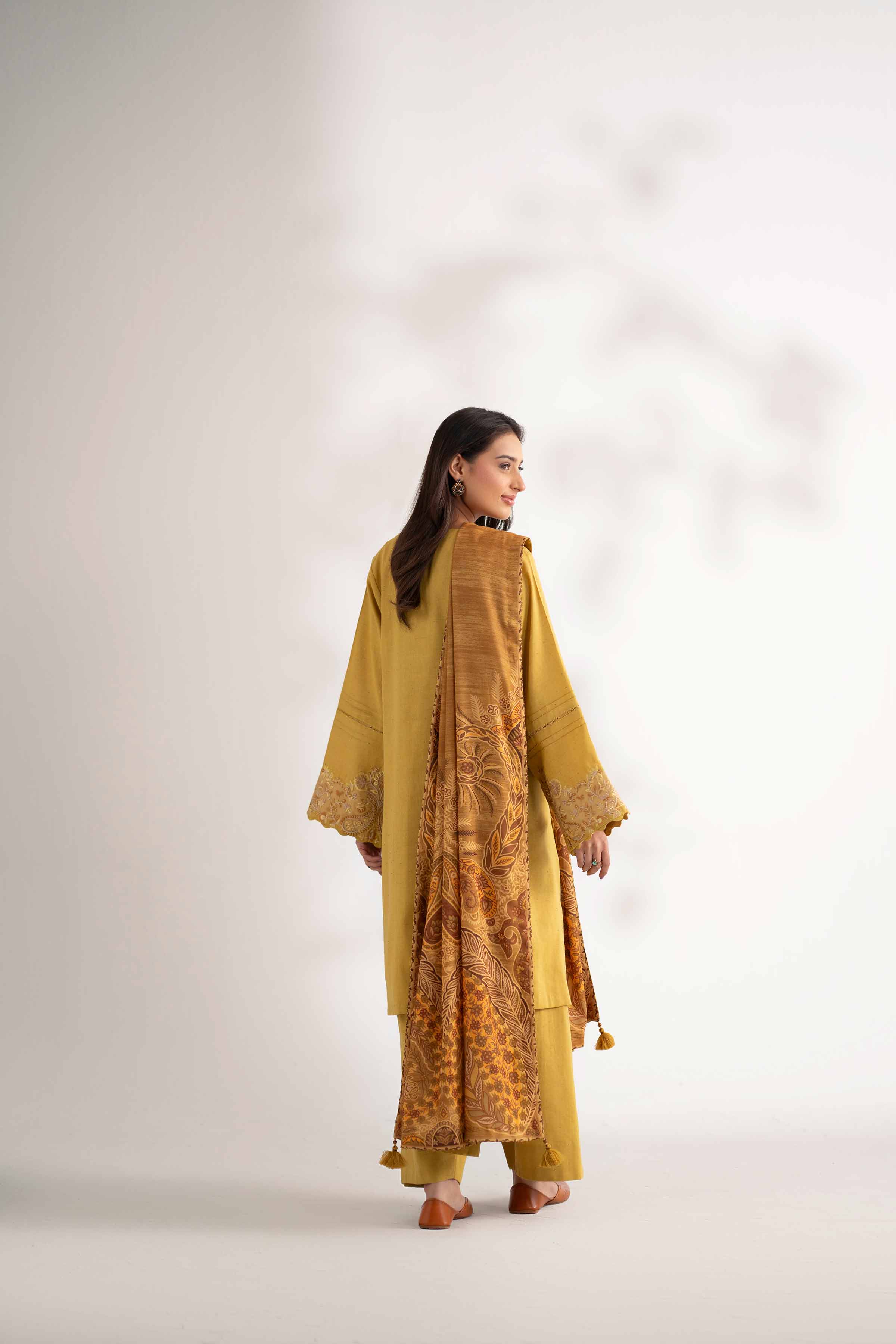 NISHATUAE - Mustard Embroidered Neps 3-piece Unstitched Suit