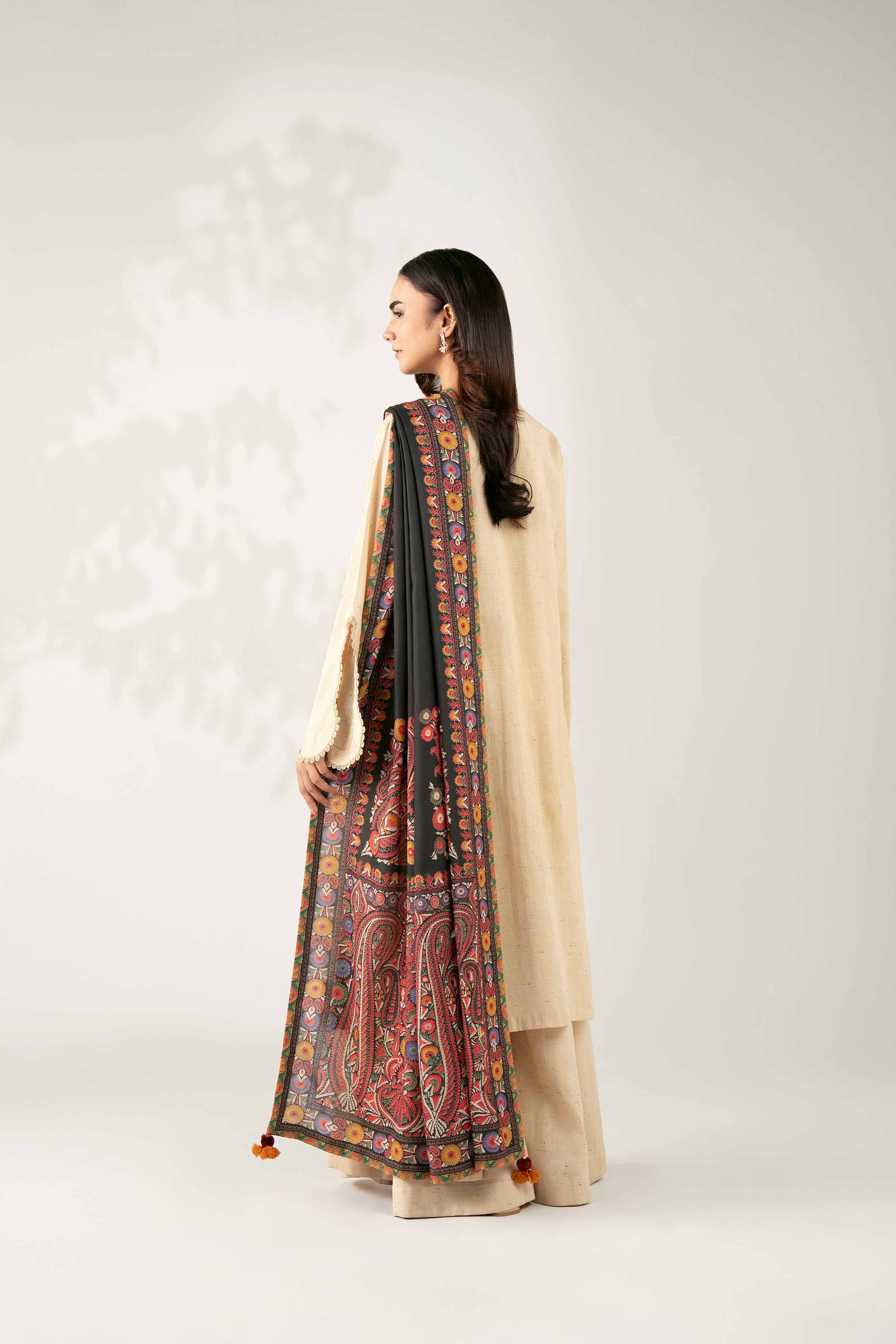NISHATUAE - Cream Embroidered Neps 3-piece Unstitched Suit