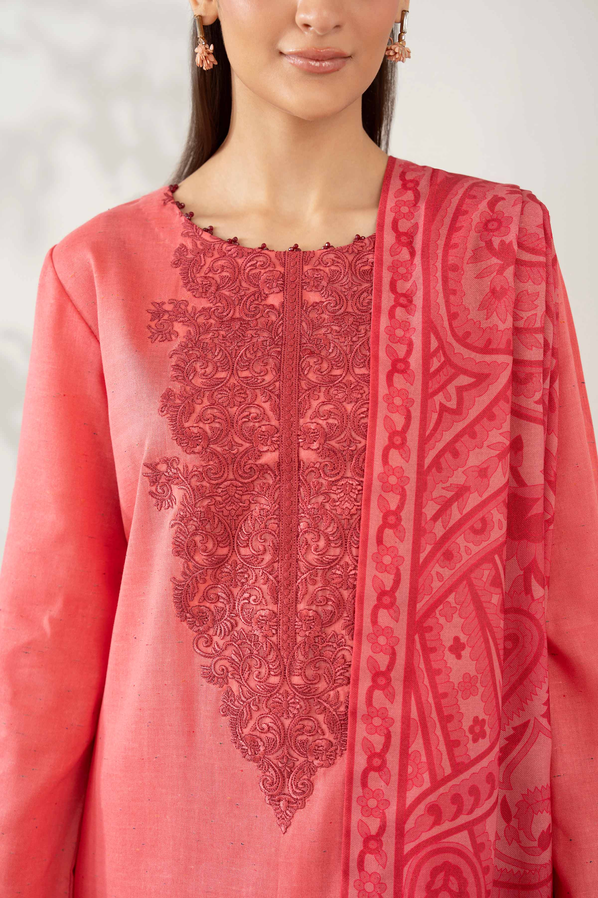 NISHATUAE - Coral Embroidered Neps 3-piece Unstitched Suit