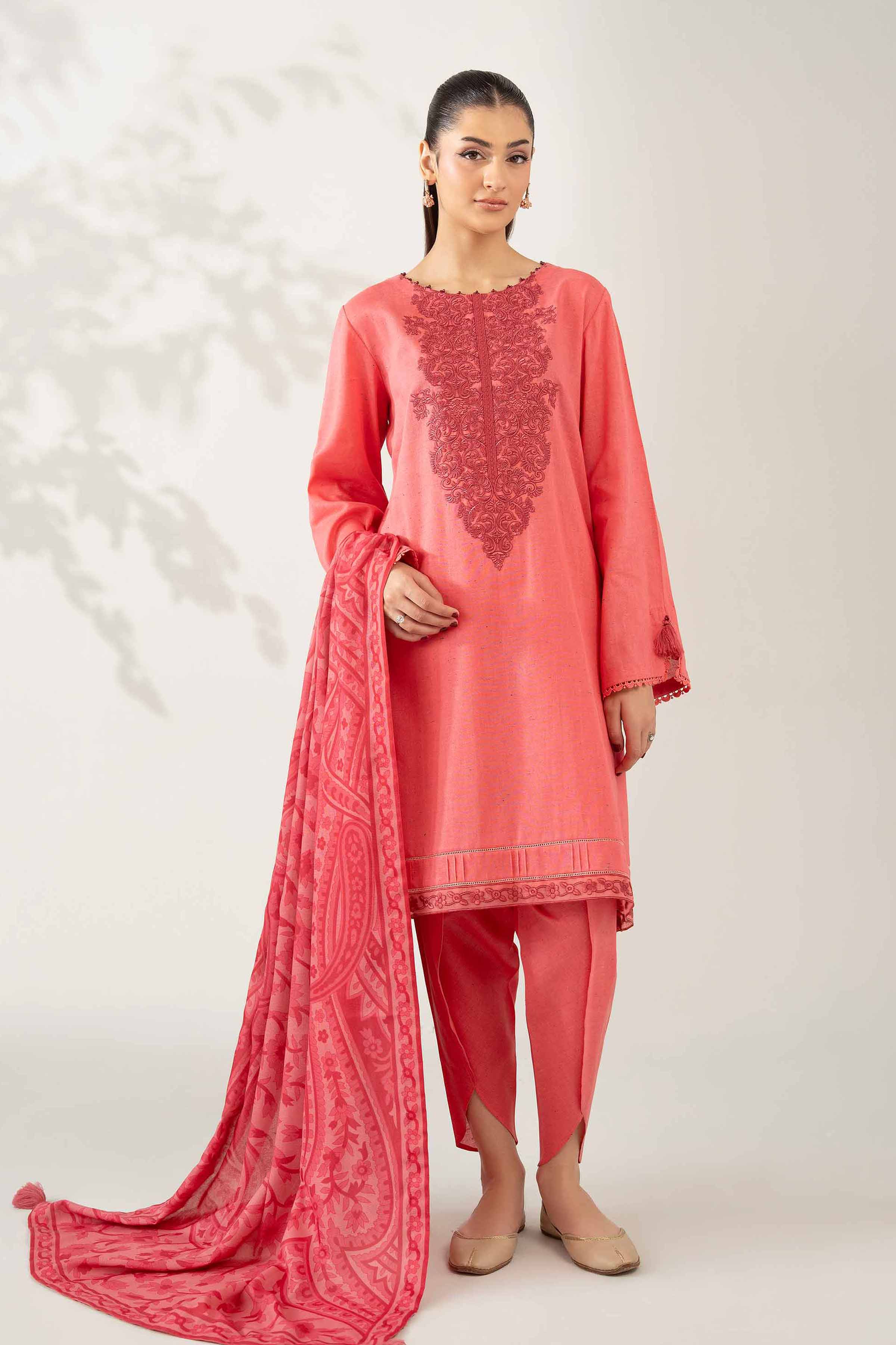 NISHATUAE - Coral Embroidered Neps 3-piece Unstitched Suit