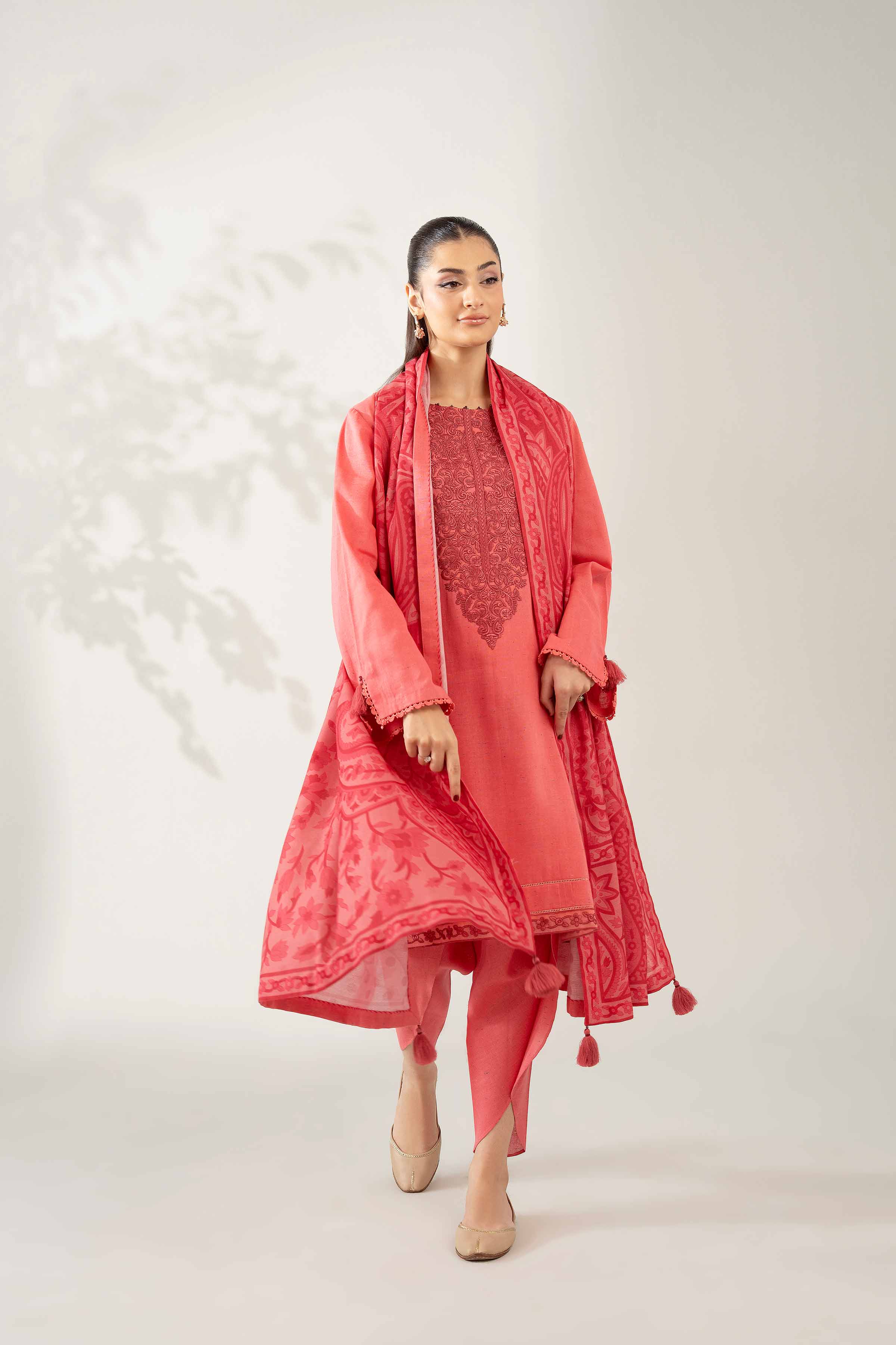 NISHATUAE - Coral Embroidered Neps 3-piece Unstitched Suit