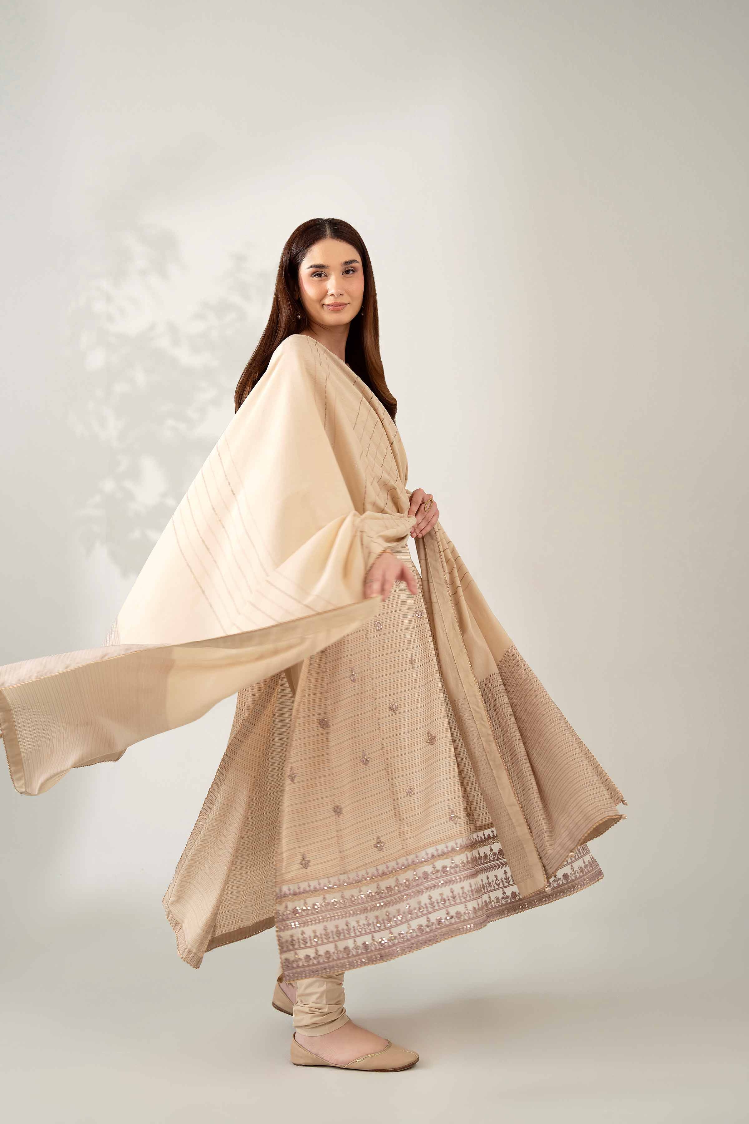 NISHATUAE - Beige Embroidered Lawn 3-piece Unstitched Suit