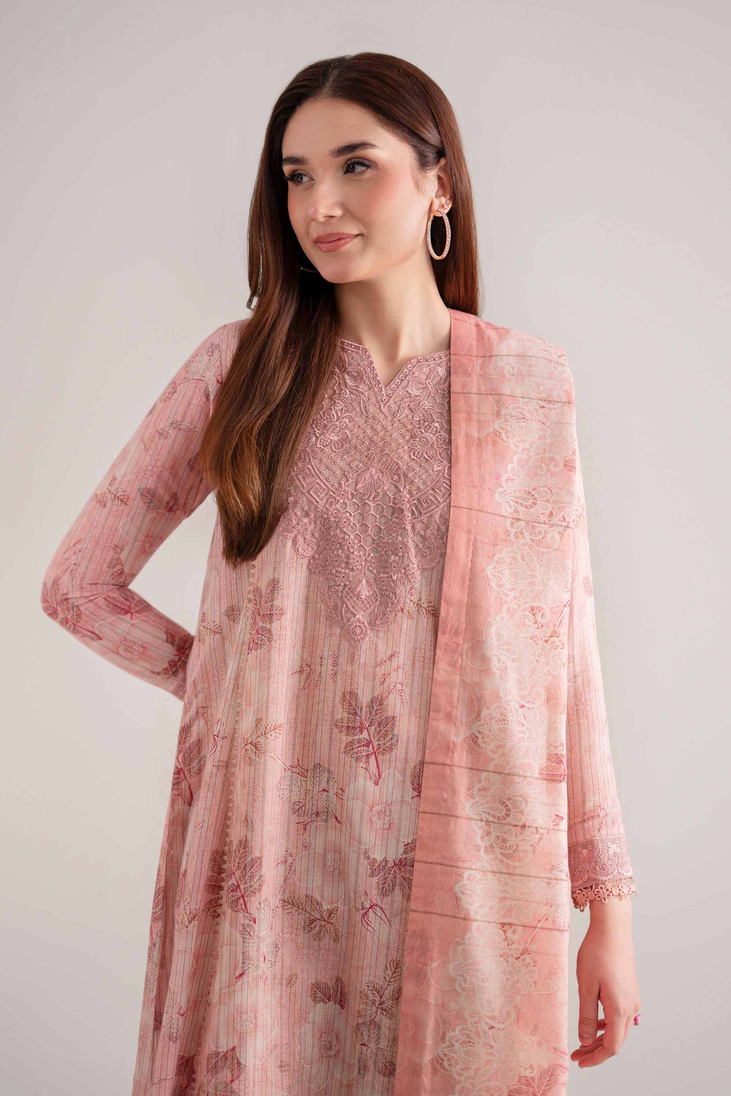 NISHATUAE - Pink Embroidered Lawn 3-piece Unstitched Suit