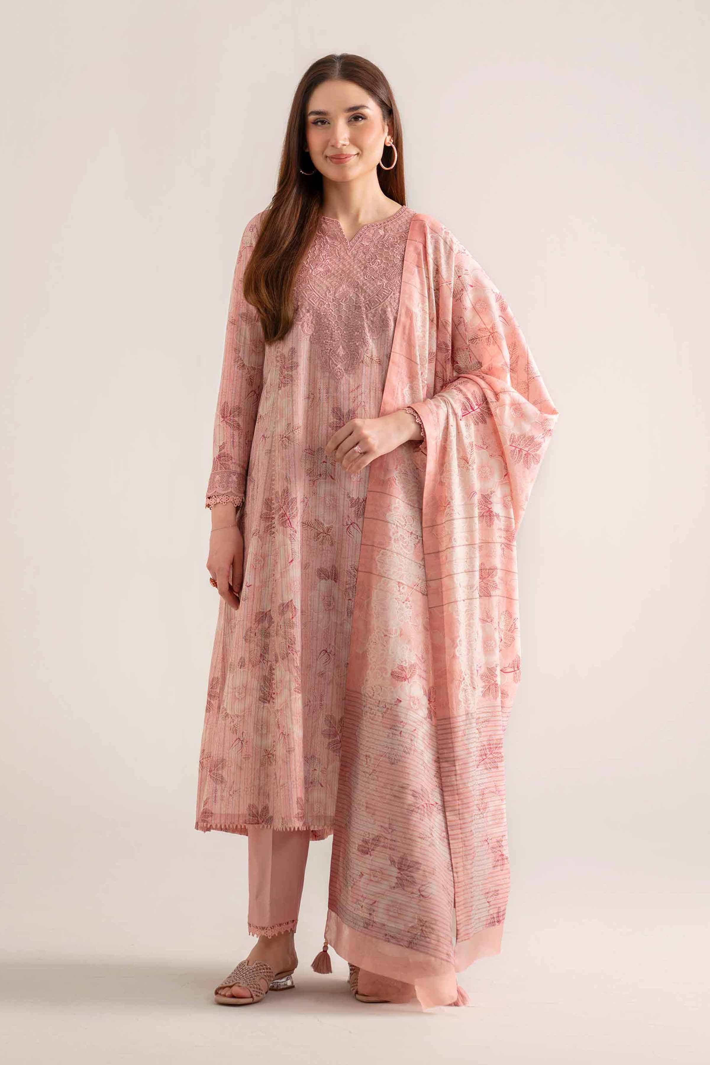 NISHATUAE - Pink Embroidered Lawn 3-piece Unstitched Suit