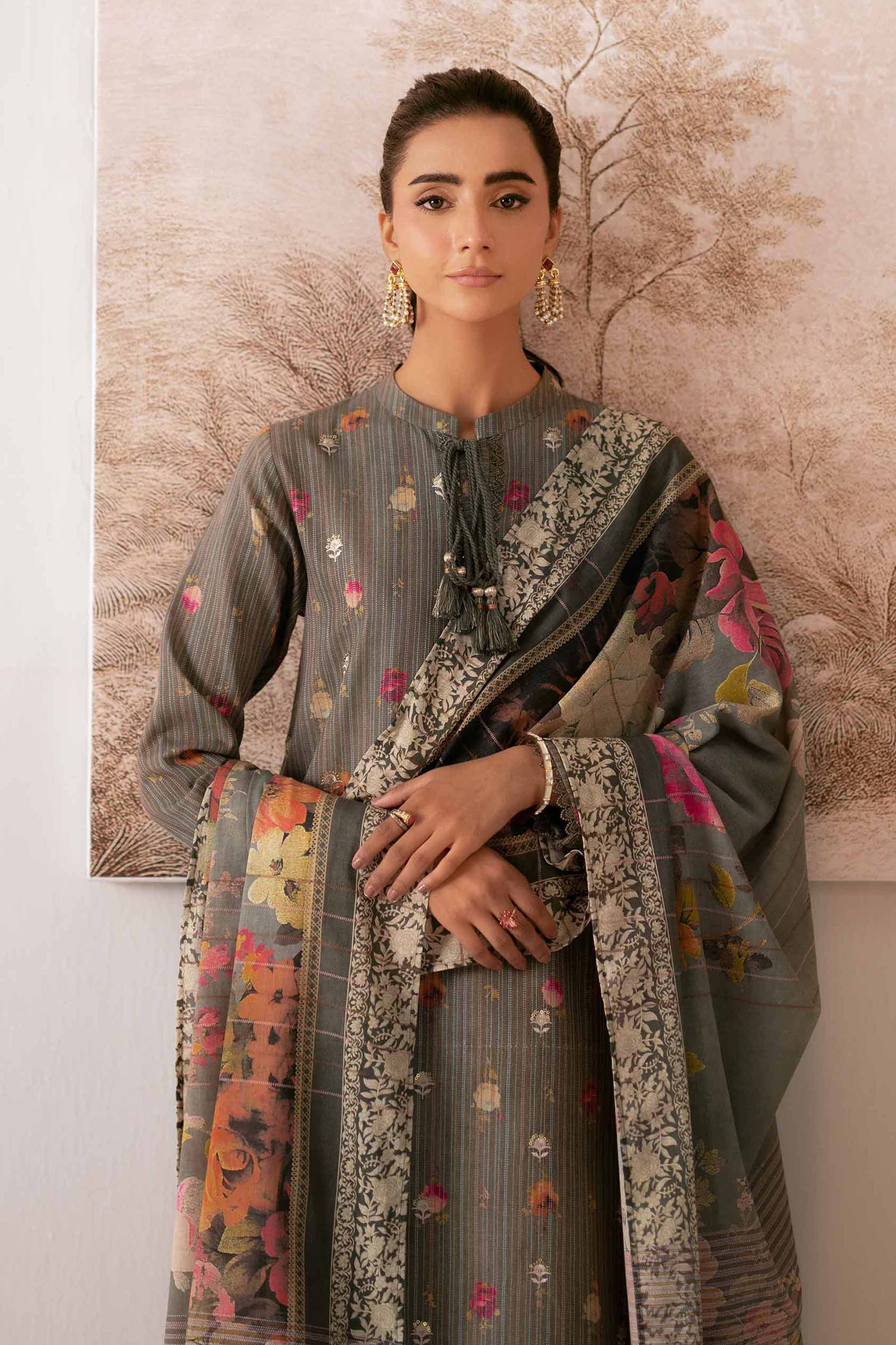 NISHATUAE - Green Embroidered Stripe 3-piece Unstitched Suit