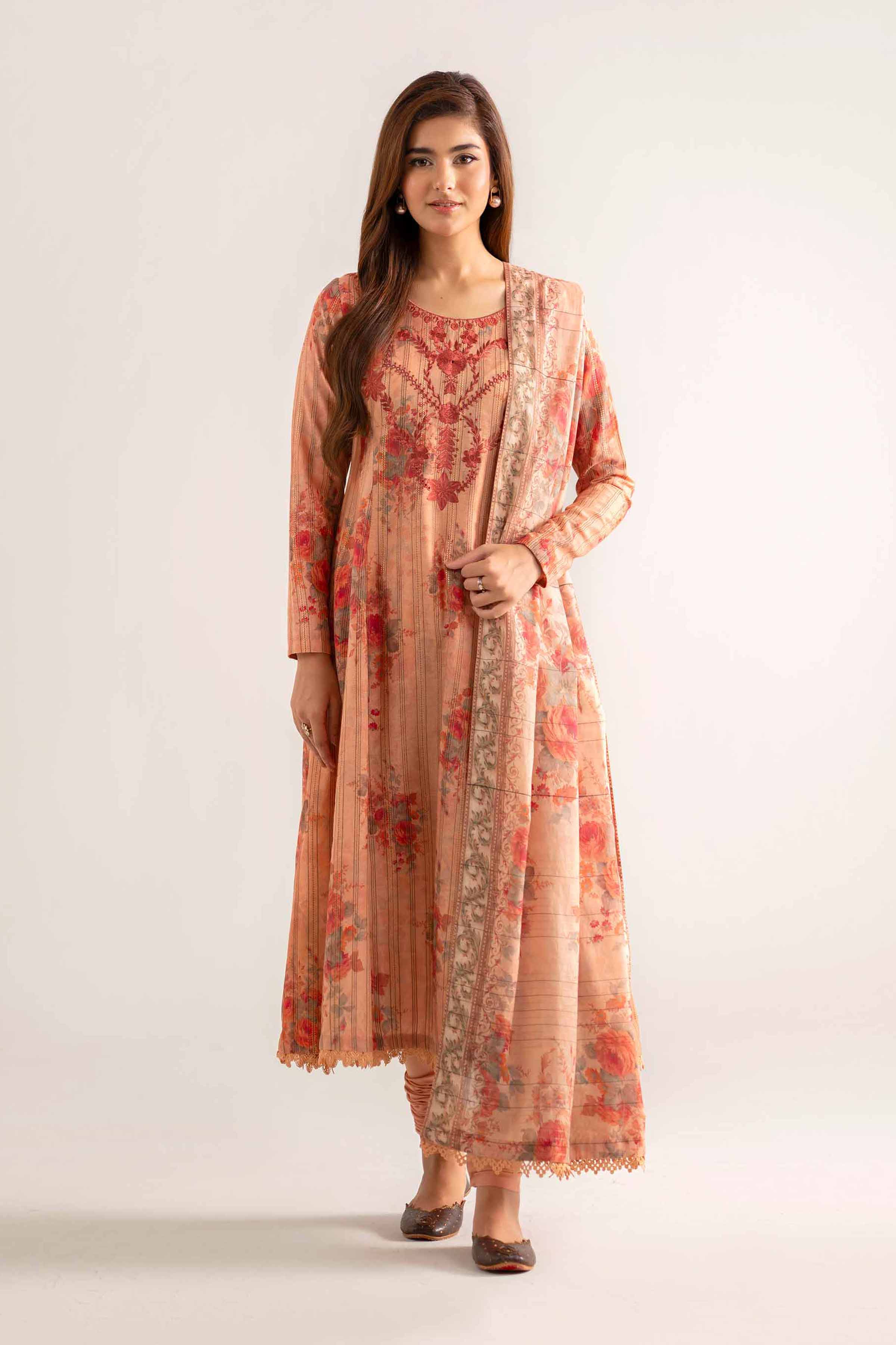 NISHATUAE - Peach Embroidered Lawn 3-piece Unstitched Suit