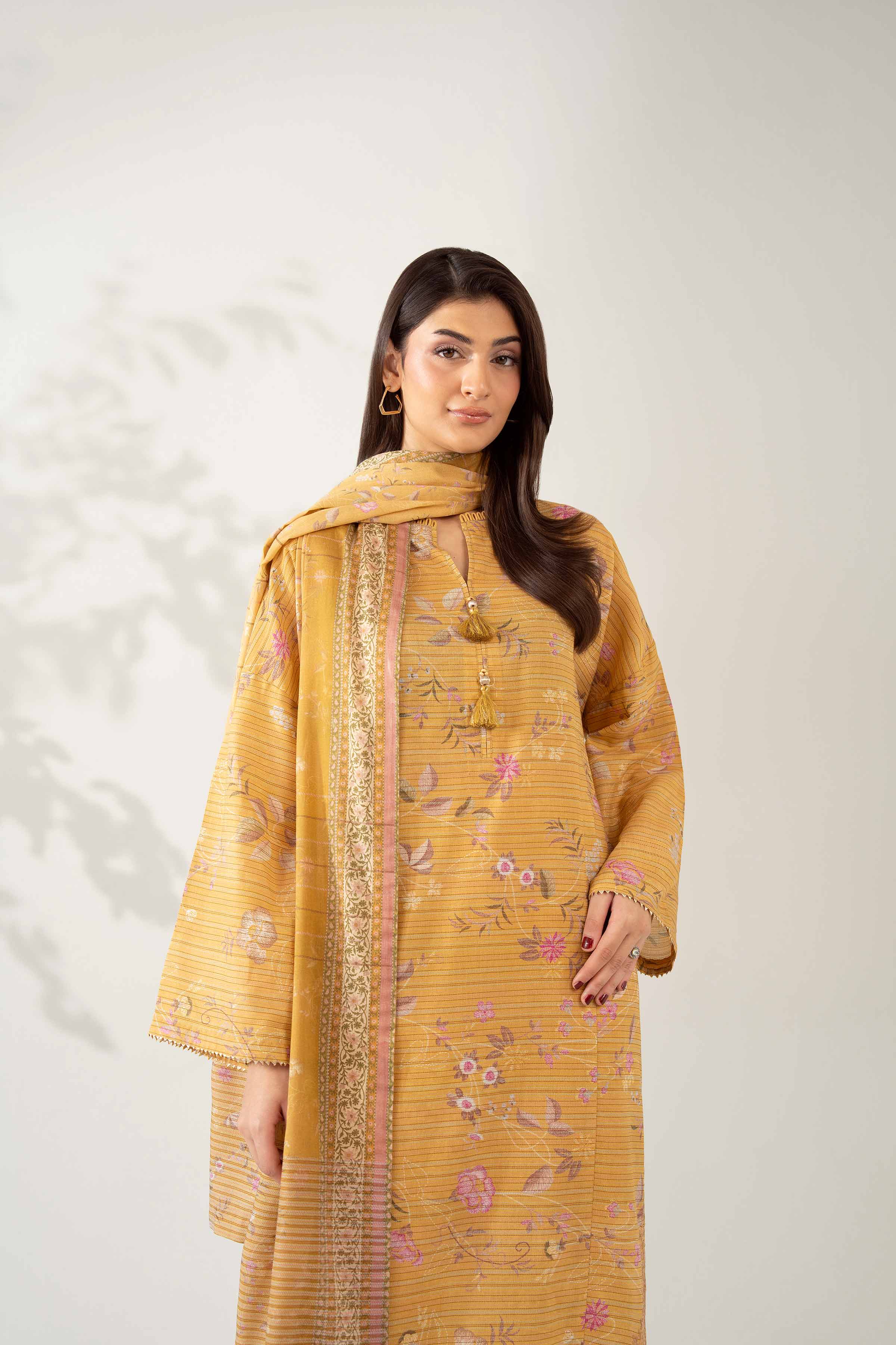 NISHATUAE - Mustard Embroidered Lawn 3-piece Unstitched Suit
