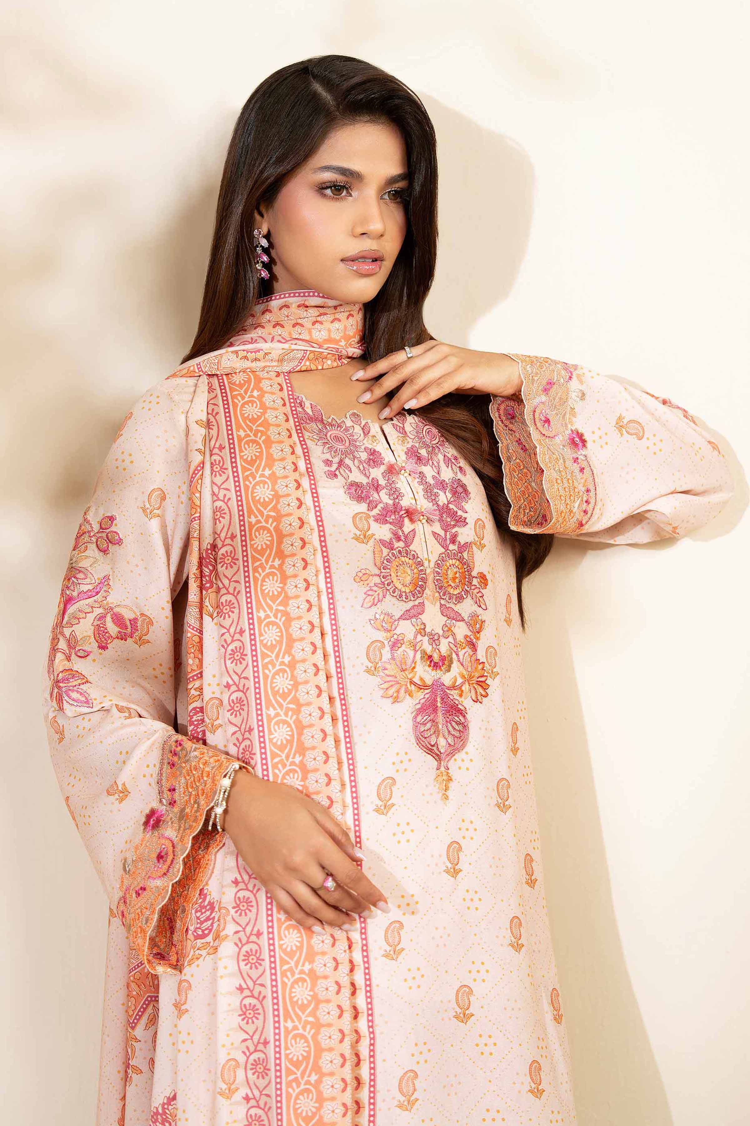 NISHATUAE - Peach Embroidered Linen 3-piece Unstitched Suit