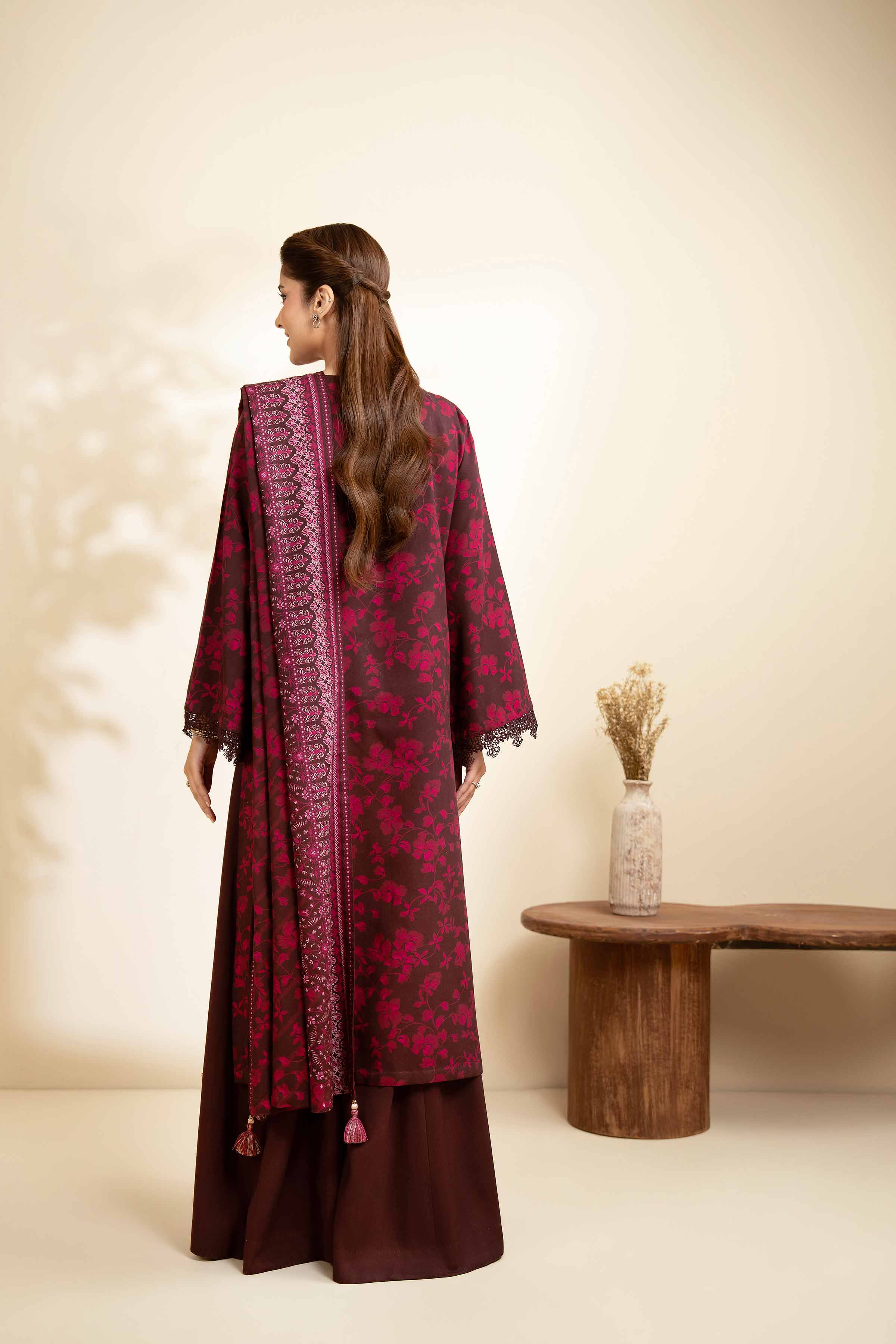 NISHATUAE - Purple Embroidered Linen 3-piece Unstitched Suit