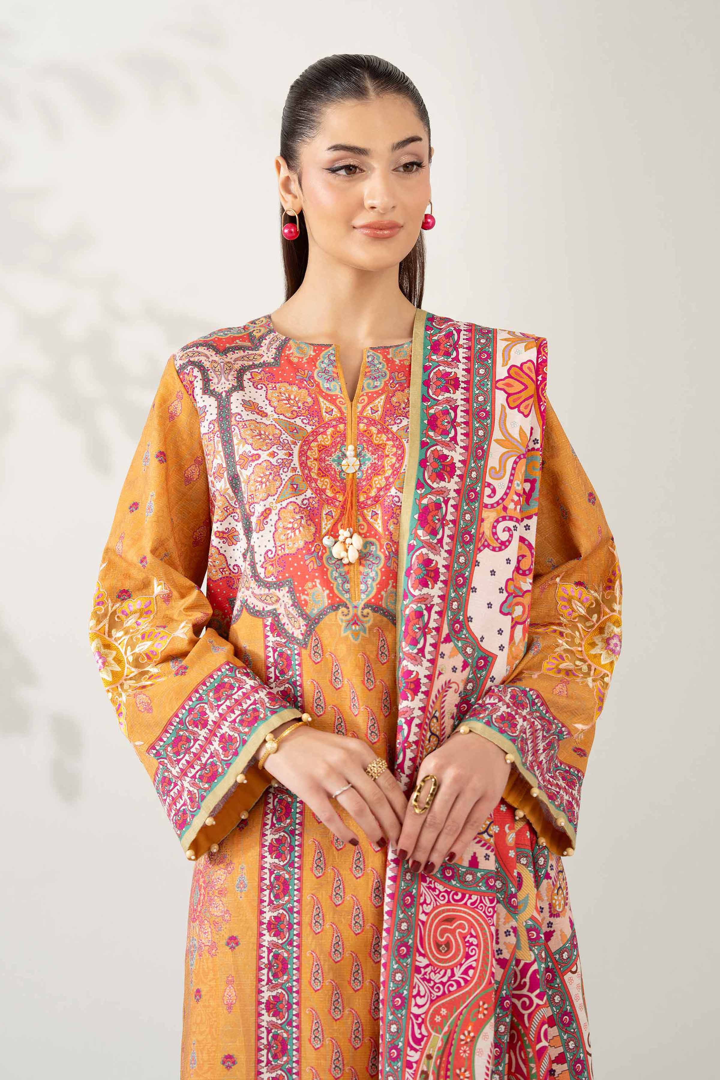 NISHATUAE - Mustard Embroidered Jacquard 3-piece Unstitched Suit