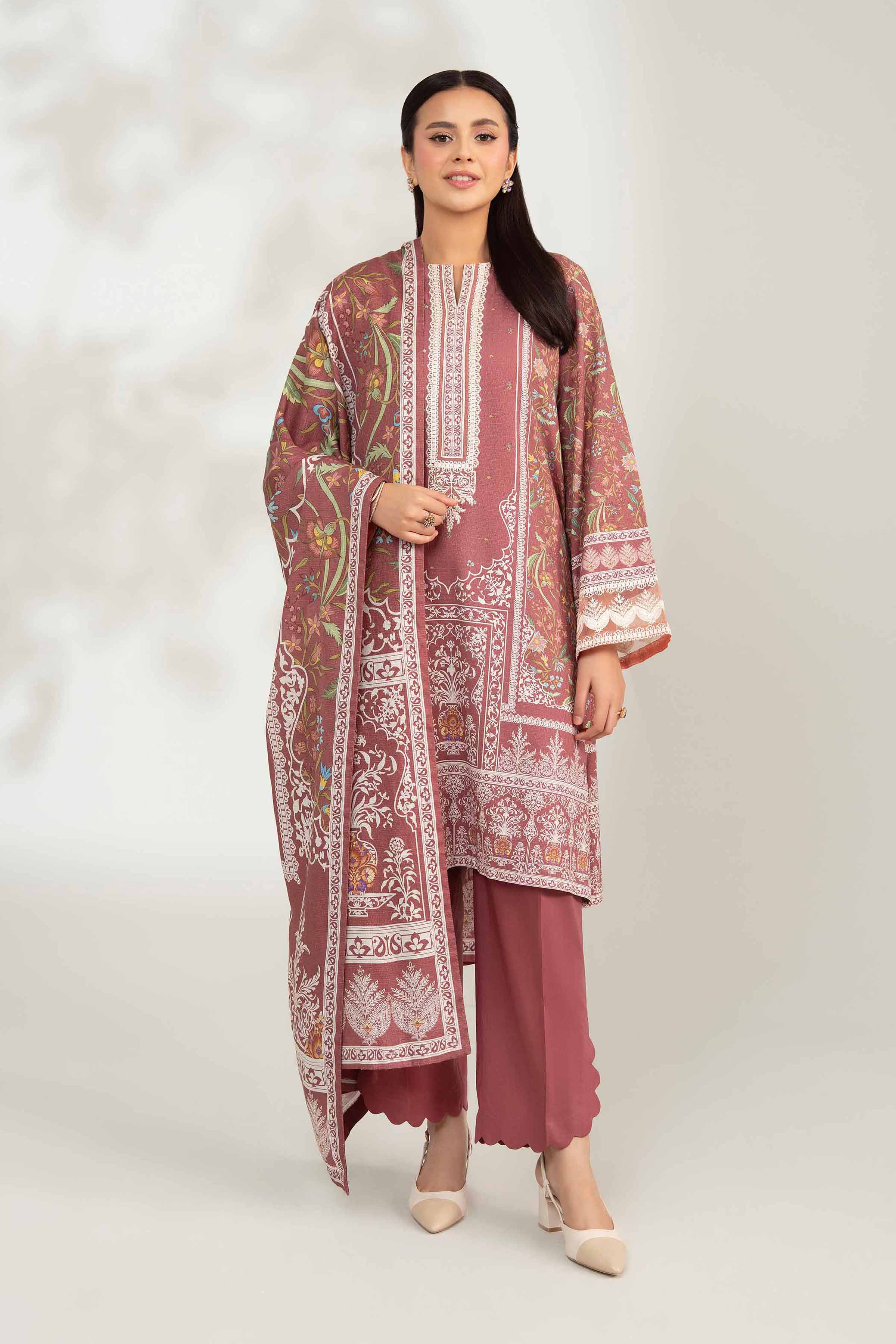 NISHATUAE - Pink Embroidered Jacquard 3-piece Unstitched Suit