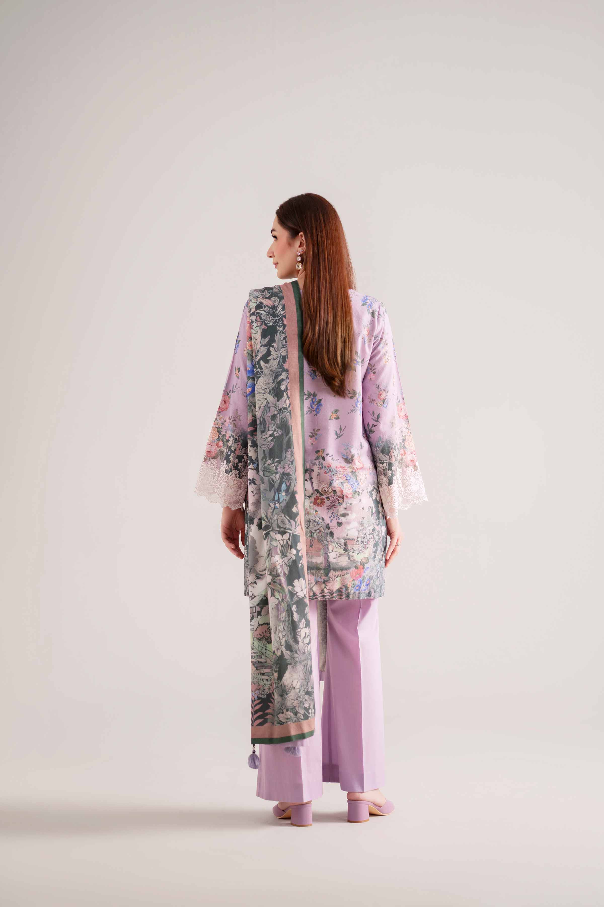 NISHATUAE - Lilac Embroidered Jacquard 3-piece Unstitched Suit