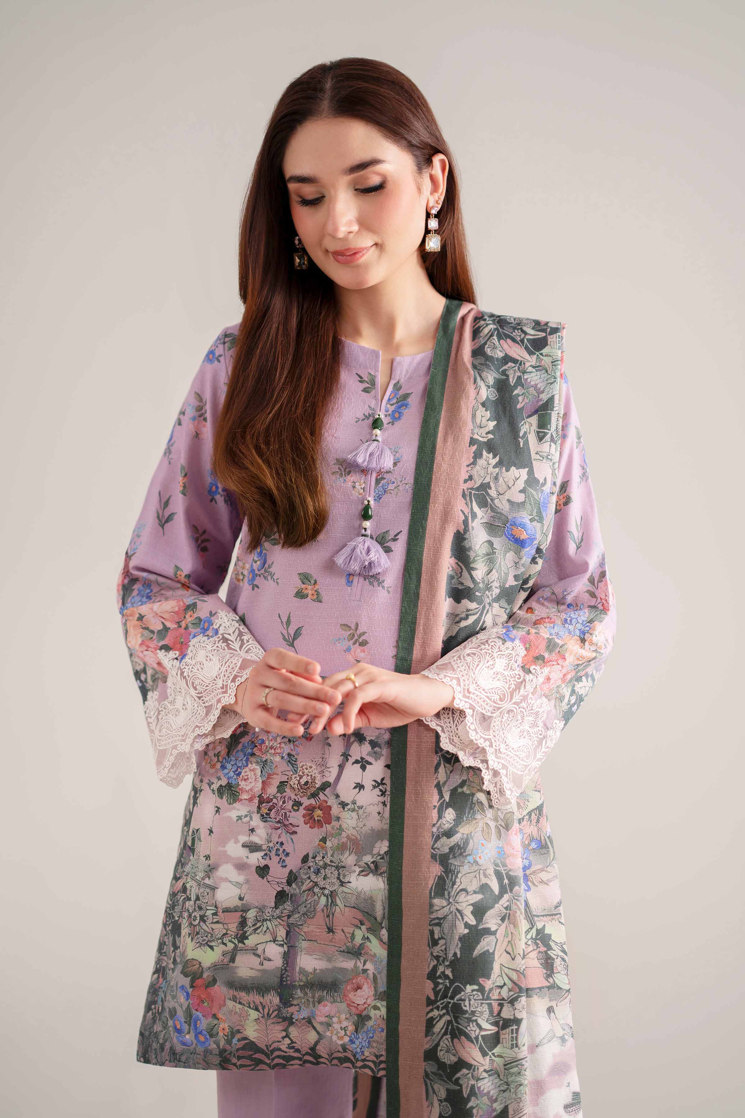 NISHATUAE - Lilac Embroidered Jacquard 3-piece Unstitched Suit