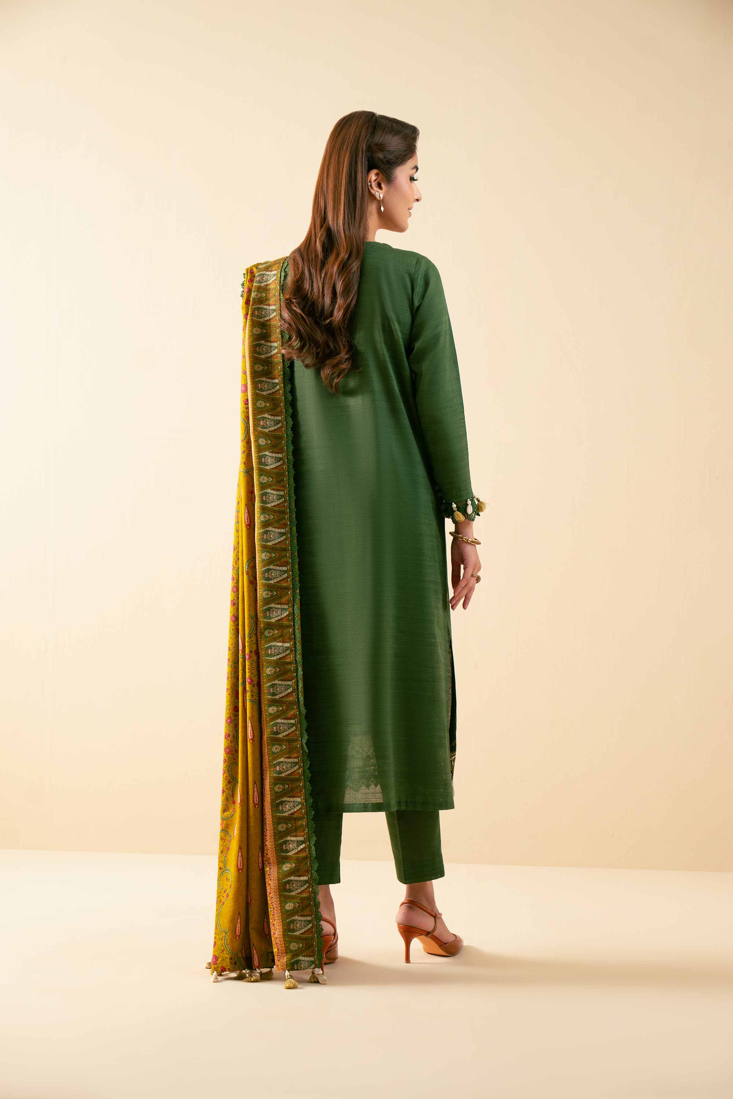 NISHATUAE - Green Embroidered Khaddar 3-piece Unstitched Suit