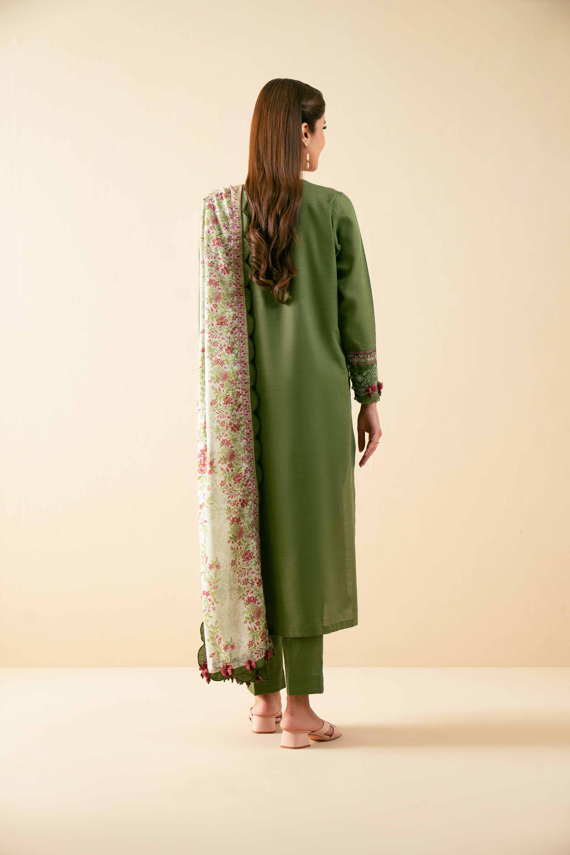 NISHATUAE - Green Embroidered Khaddar 3-piece Unstitched Suit
