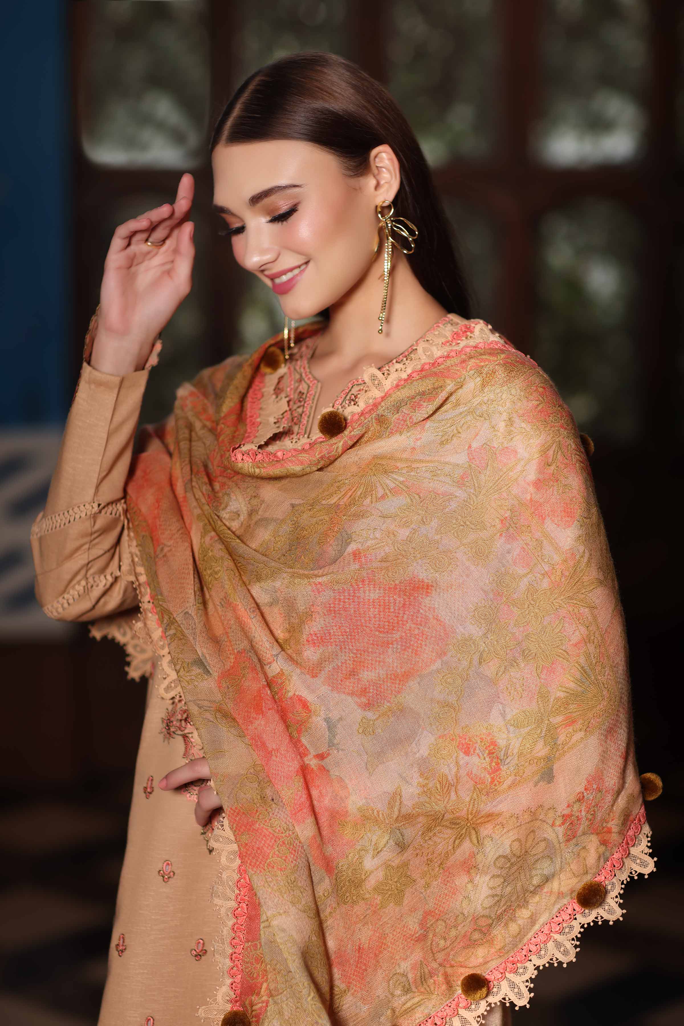 NISHATUAE - Ochre Embroidered Karandi 3-piece Unstitched Suit